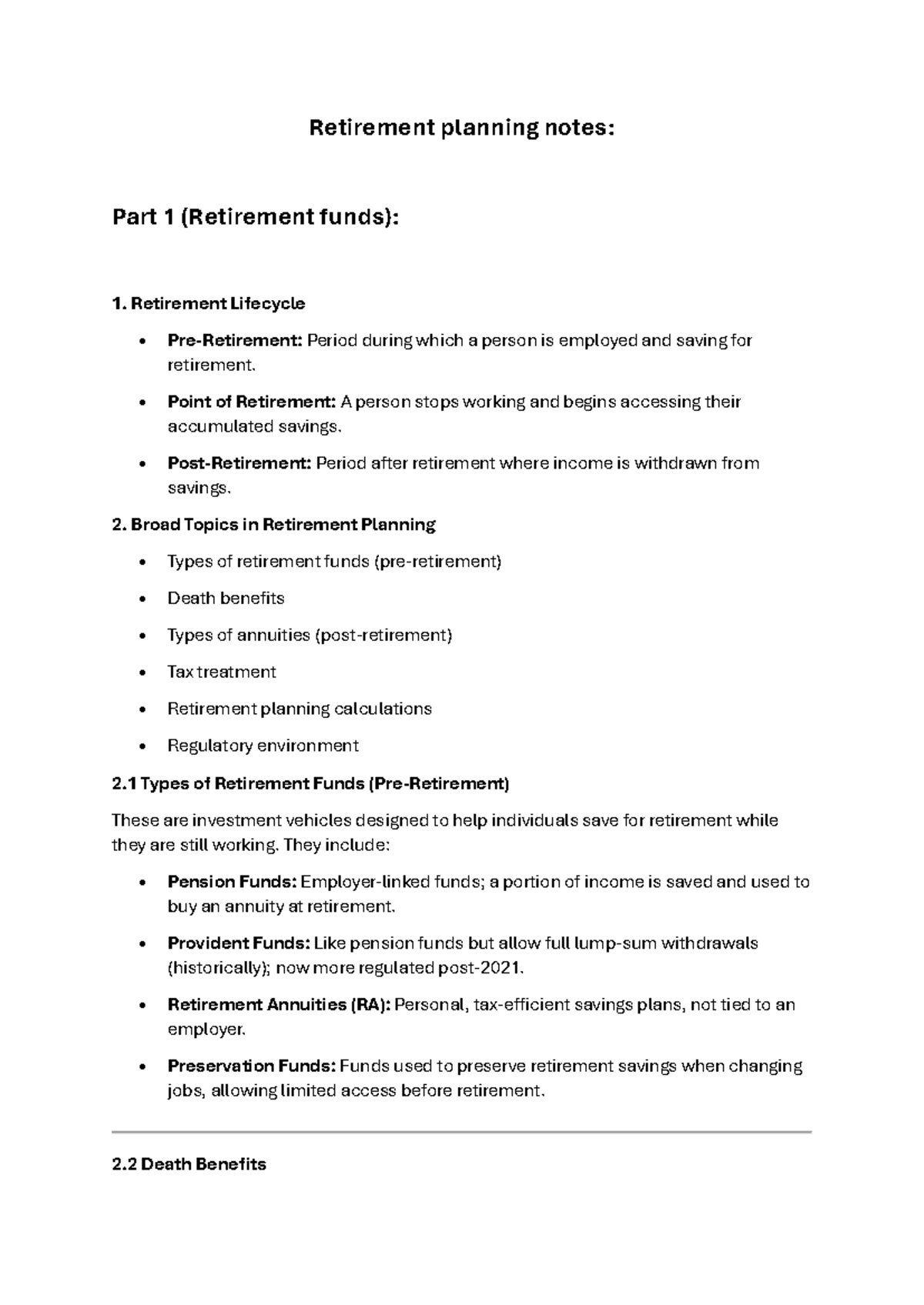 Retirement Planning Notes: Part 1 (Retirement Funds Overview) - Studocu