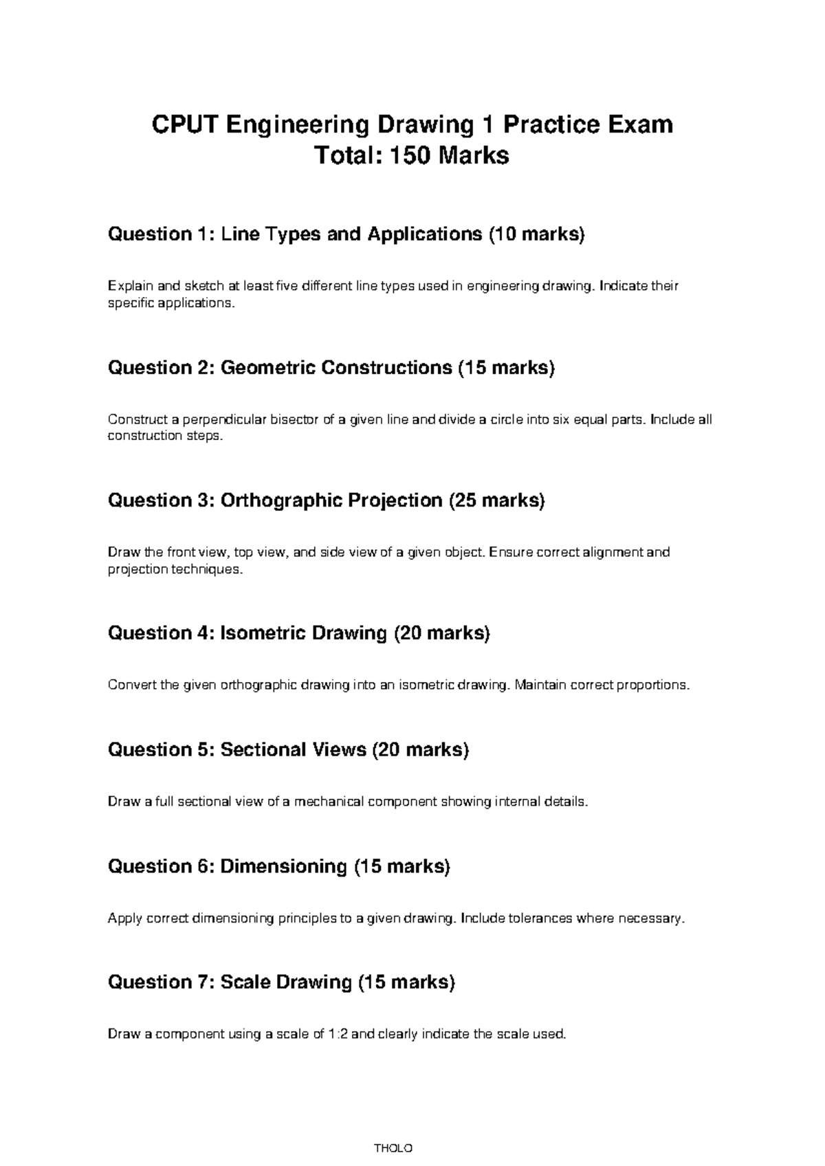 CPUT Engineering Drawing 1 Practice Exam Guide: Key Concepts ...