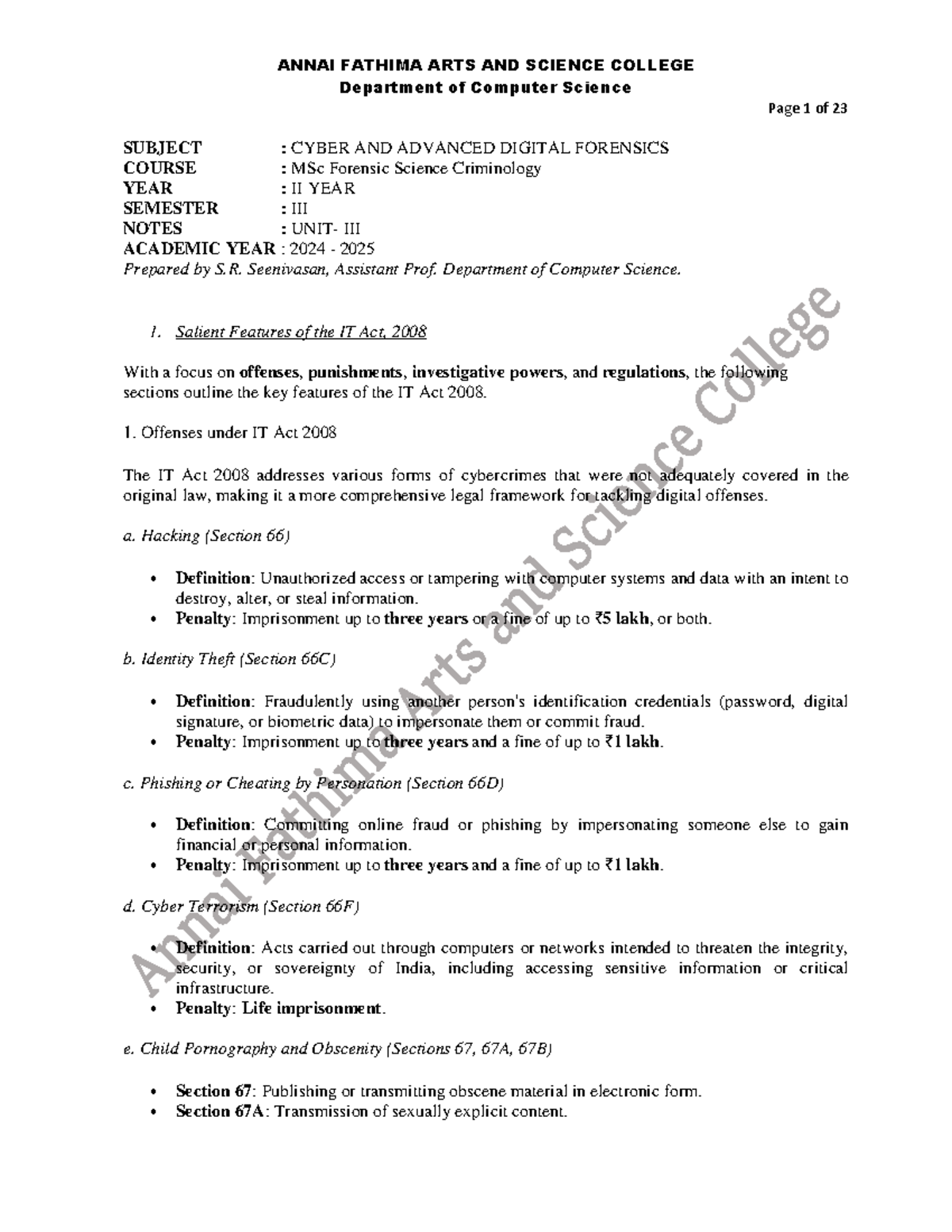 Lecture Notes UNIT-3 MSc Forensic Science II YEAR- Revised - Department ...