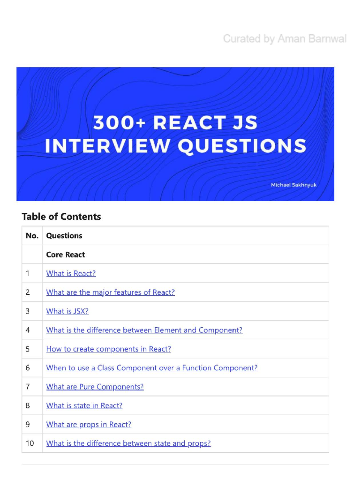 React JS Interview Questions - Curated by Aman Barnwal - Studocu