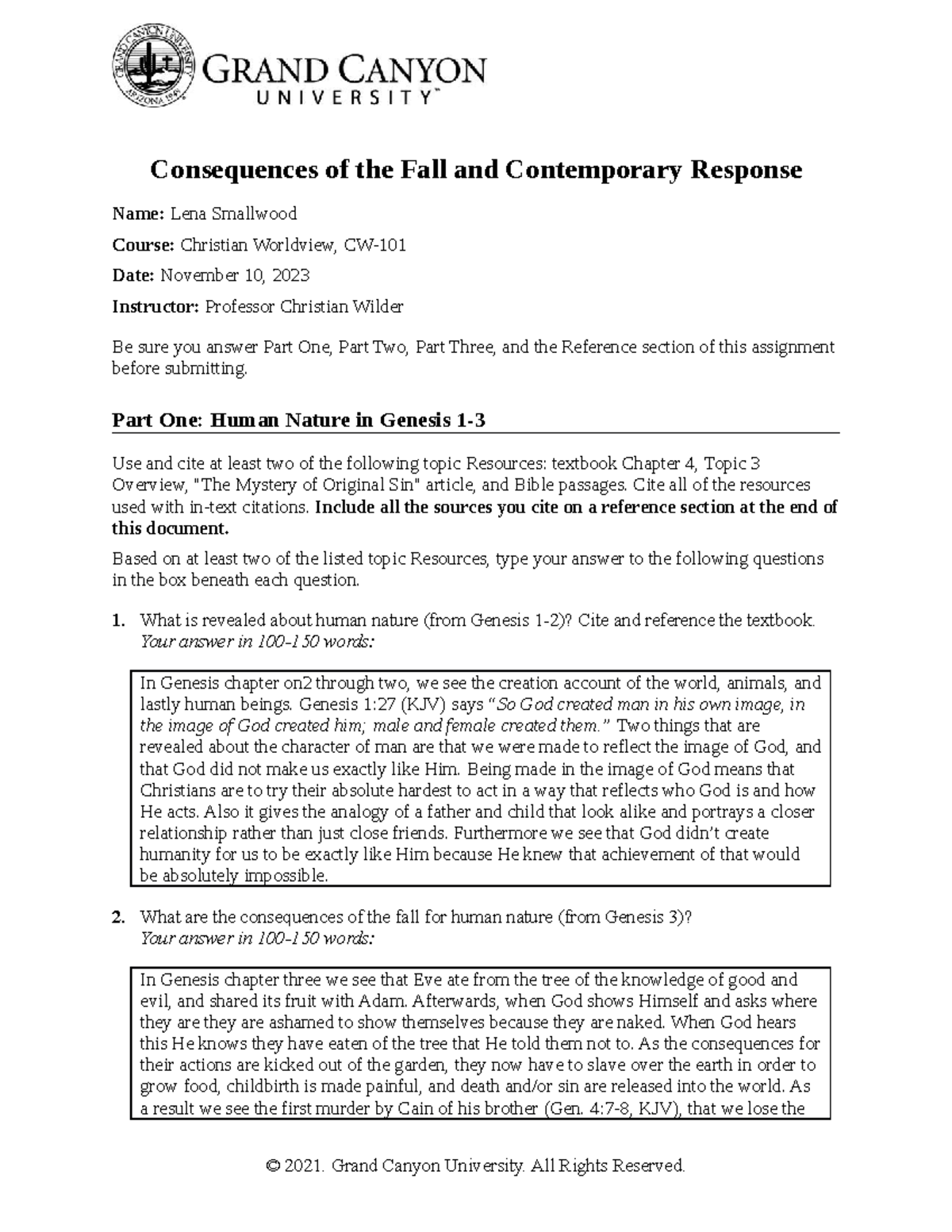 CW-Contemporary Responses to the Consequences of the Fall - Studocu