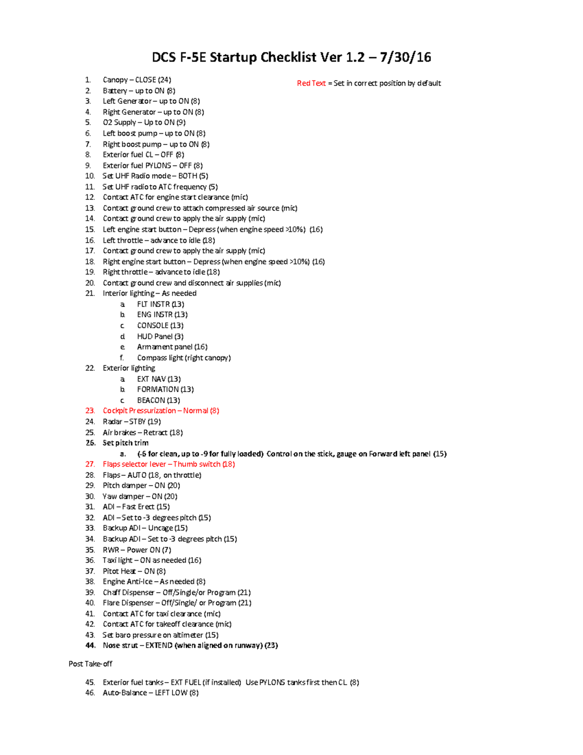 DCS F-5E Startup Checklist Ver 1.2 - Studocu
