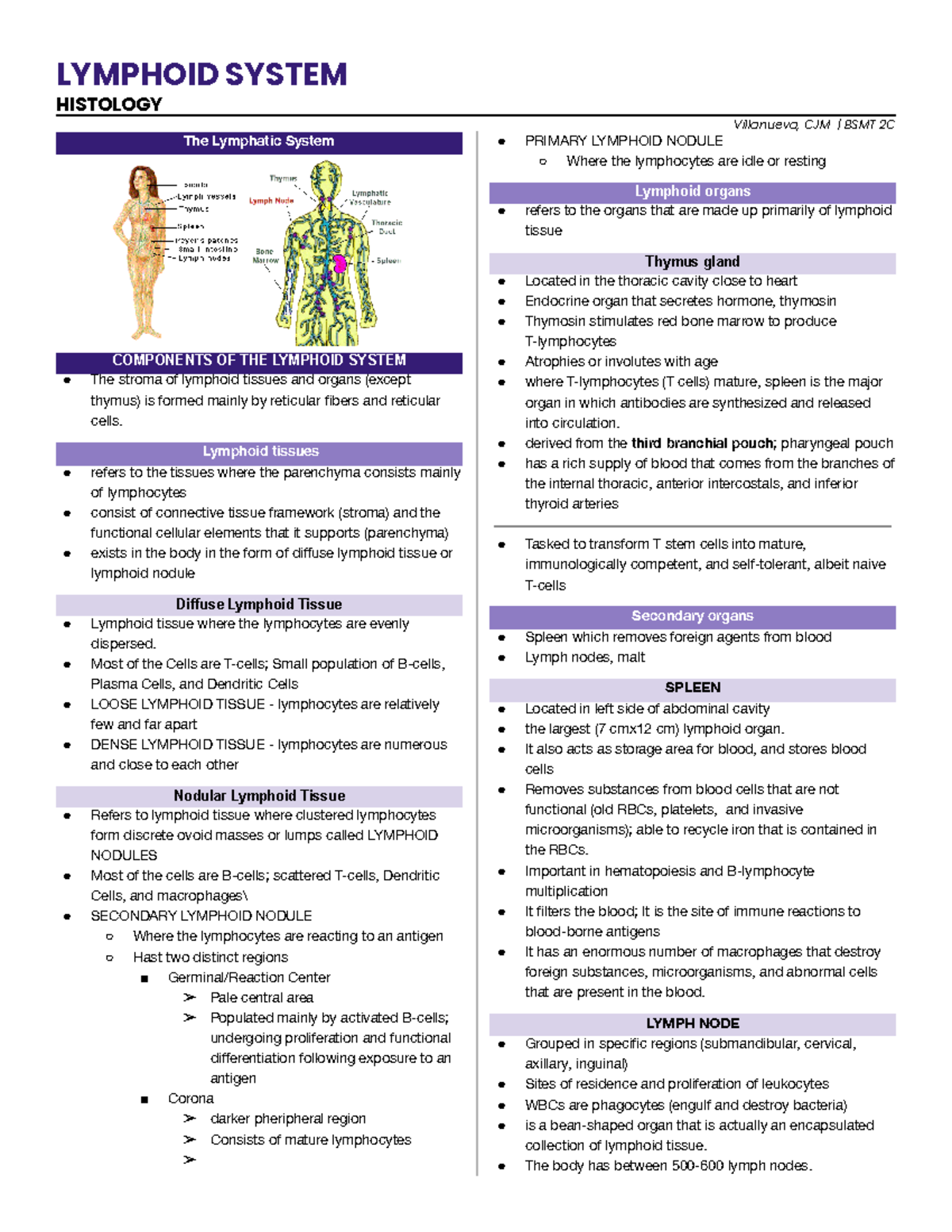 PF - Lymphoid System - LYMPHOID SYSTEM HISTOLOGY Villanueva, CJM | BSMT ...