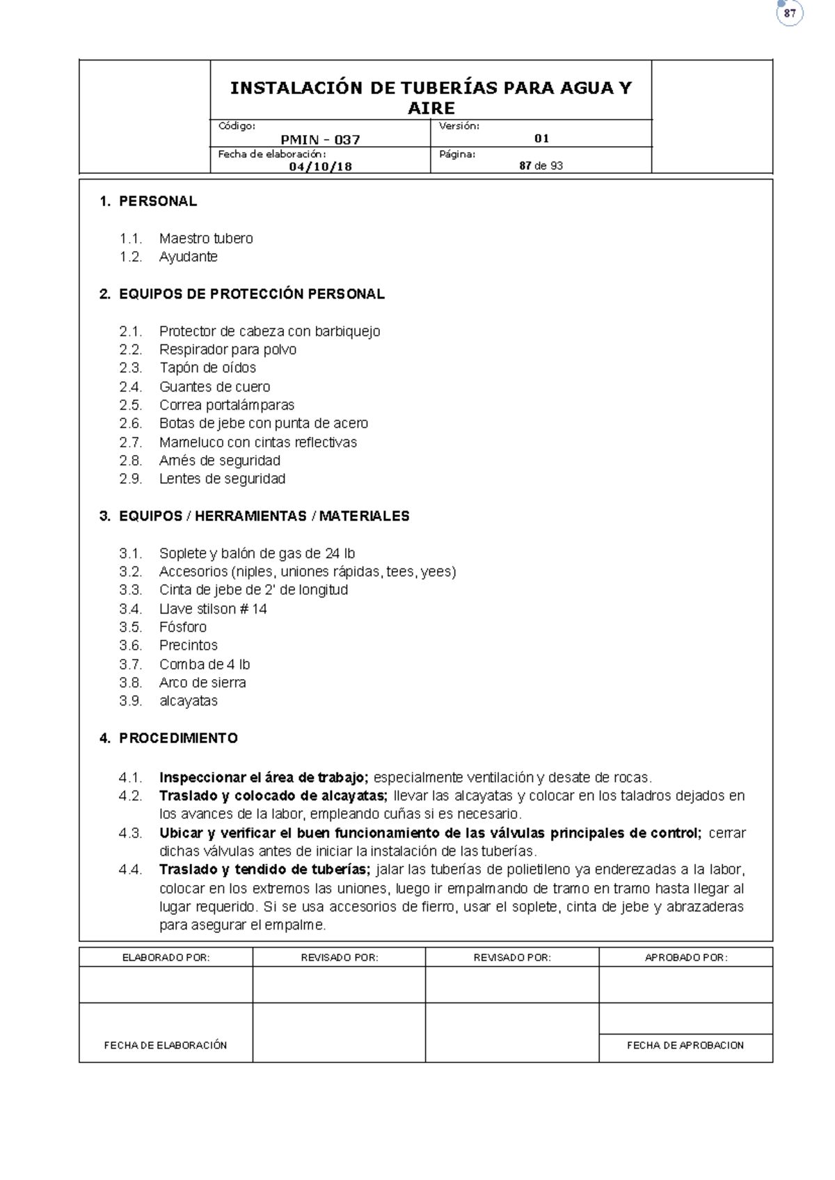 Instalación de Tuberías para Agua y Aire - PMIN-037 - Document Preview