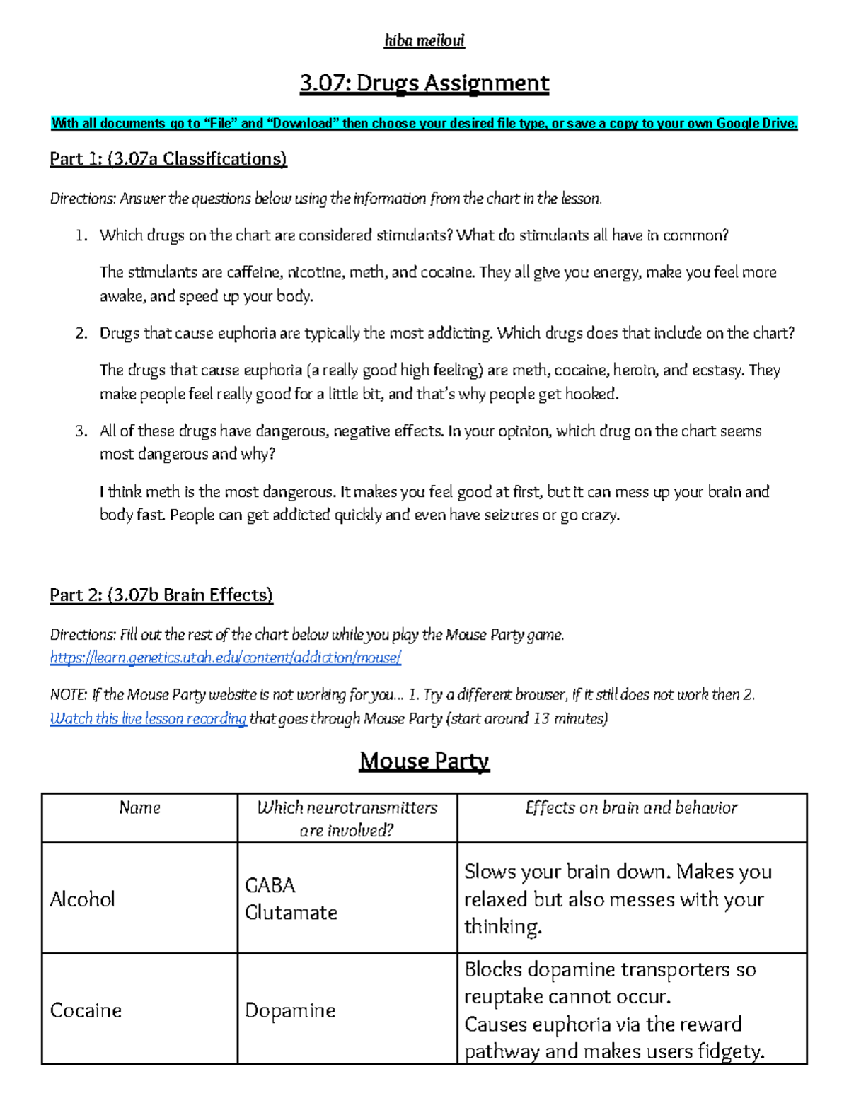 3.07 Drugs Assignment: Classifications, Brain Effects, and Addiction ...