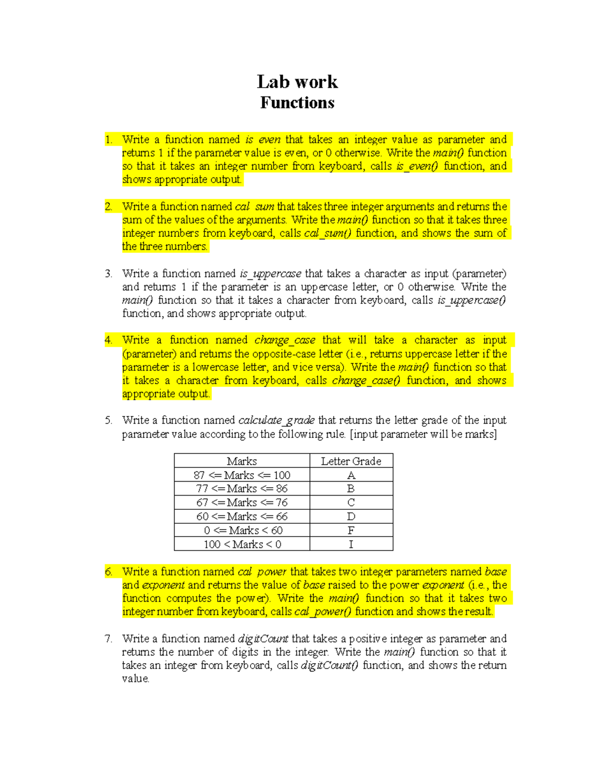 Functions Lab Work: Problem Statements and Solutions - Studocu
