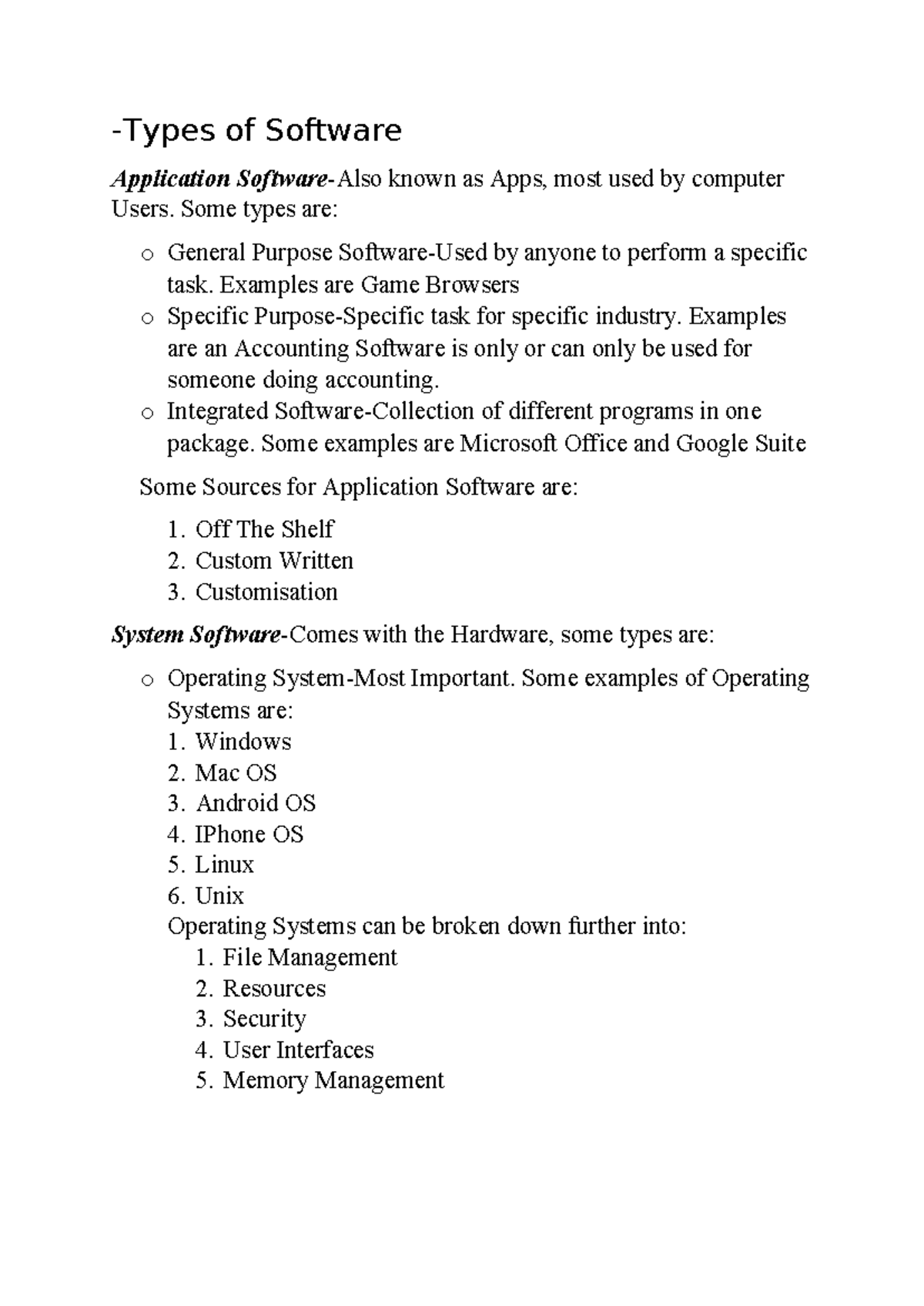 IT Notes: Software Applications & Operating Systems Overview - Studocu