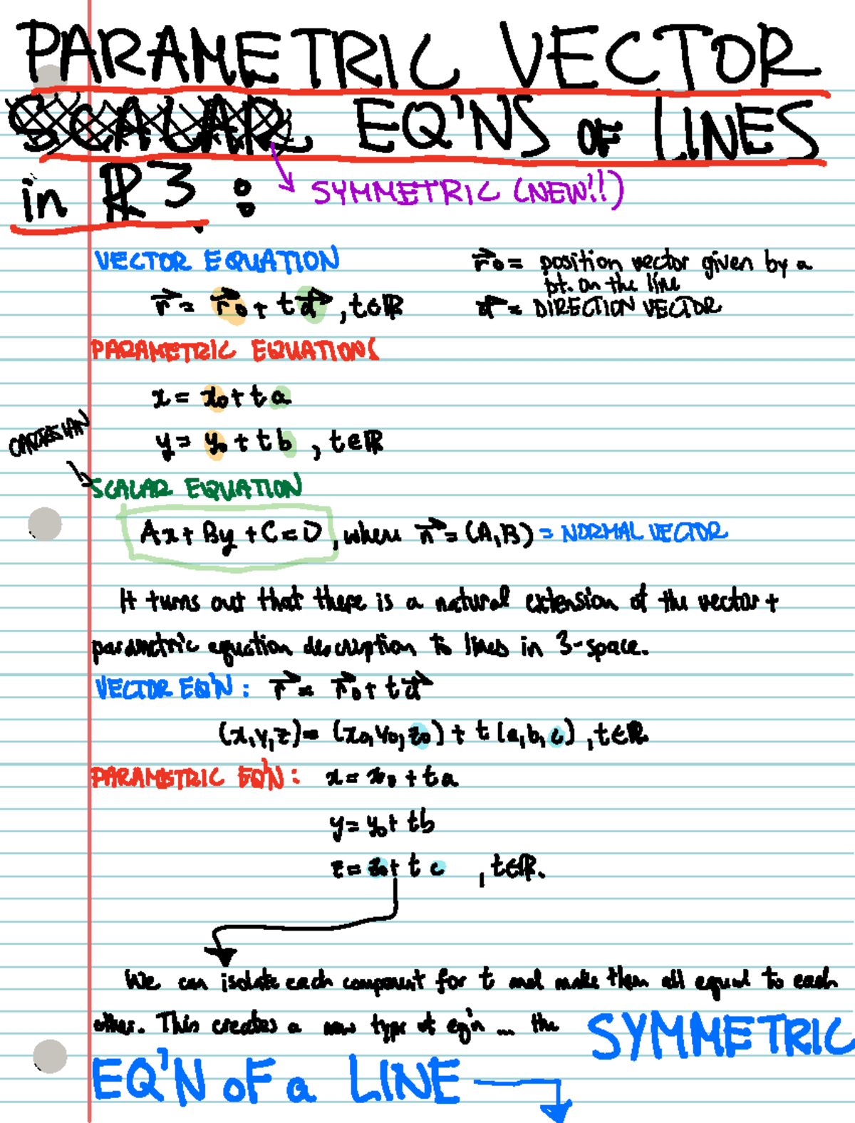 Vector Parametric and Symmetric Lines in R³ - 1 - Studocu
