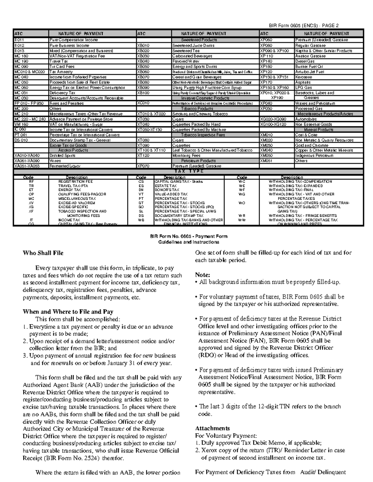 0605-CGT Back - Capital Gain Tax - BIR Form 0605 (ENCS) - PAGE 2 ATC ...