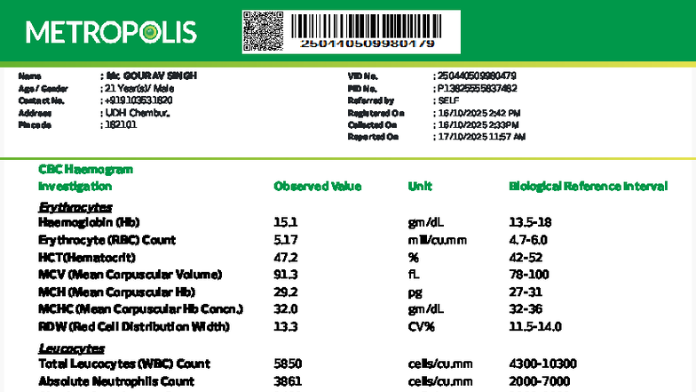 Medical Laboratory Report: Haemogram & Infectious Disease Tests ...