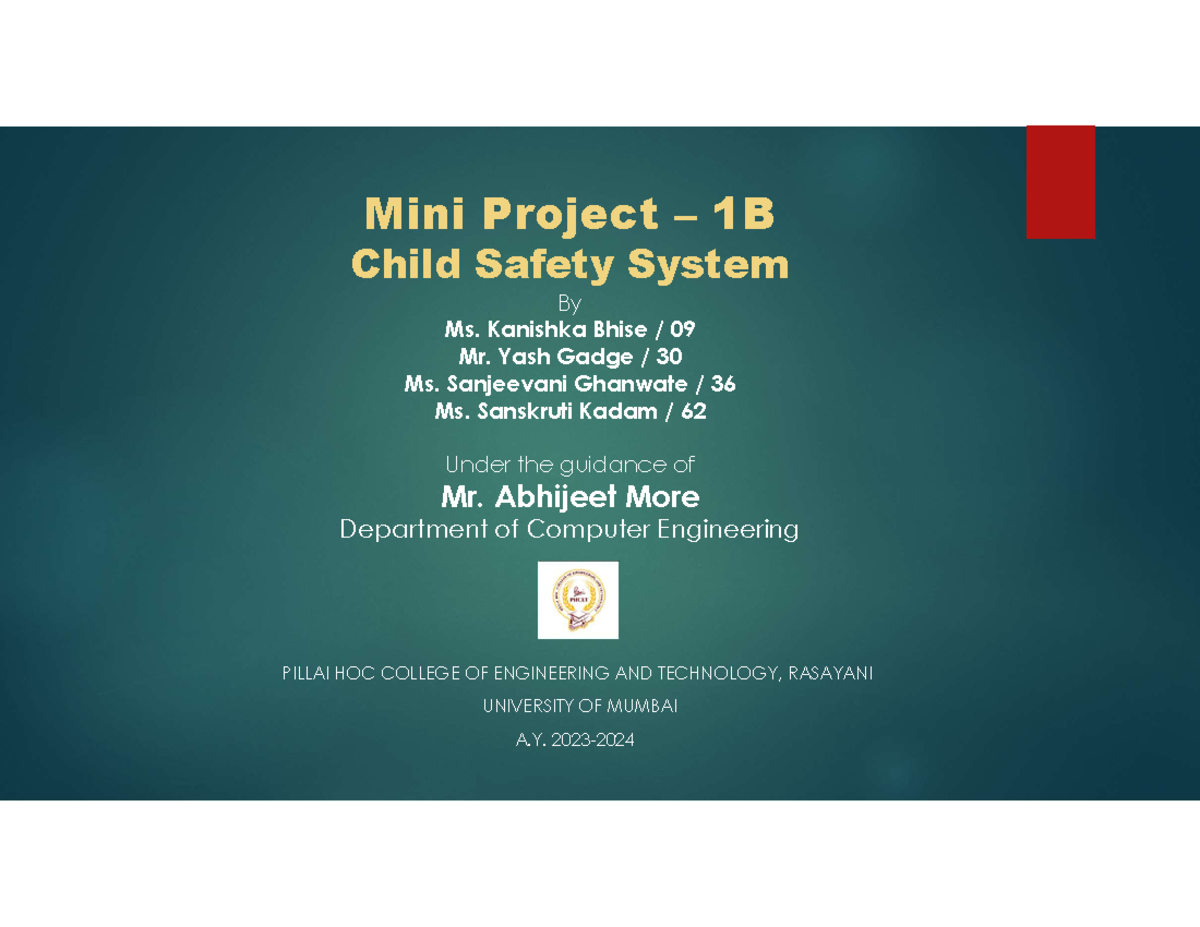 Child Safety System Mini Project - CSE 1B (2023) - Studocu