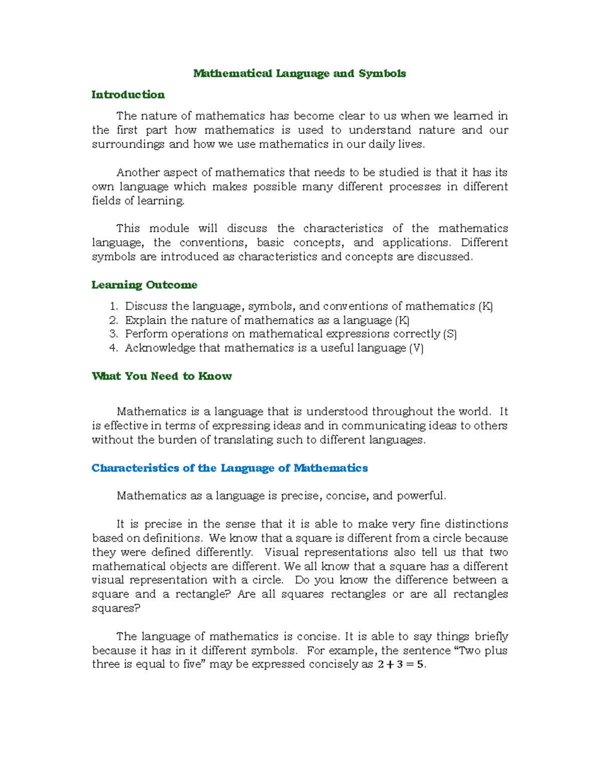 Mathematical Language & Symbols: Key Concepts and Applications - Studocu