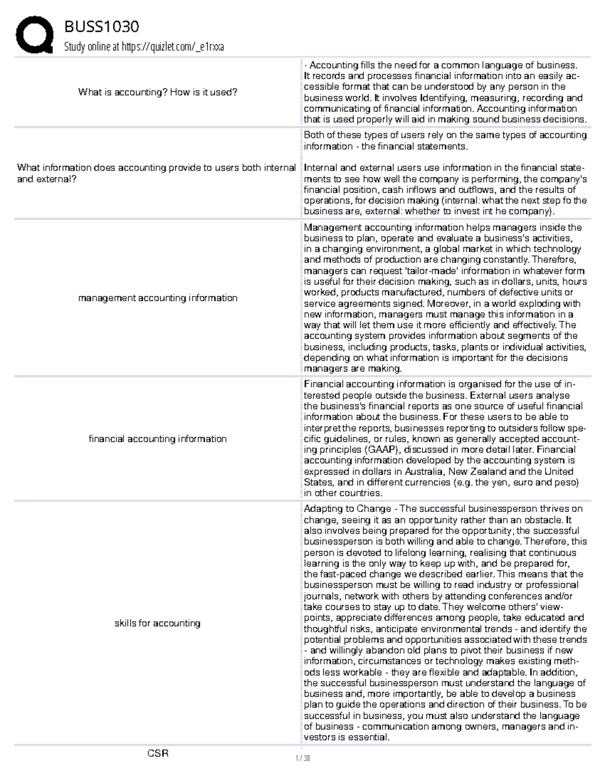 BUSS1030 Final Exam Study Notes: Understanding Accounting Principles ...