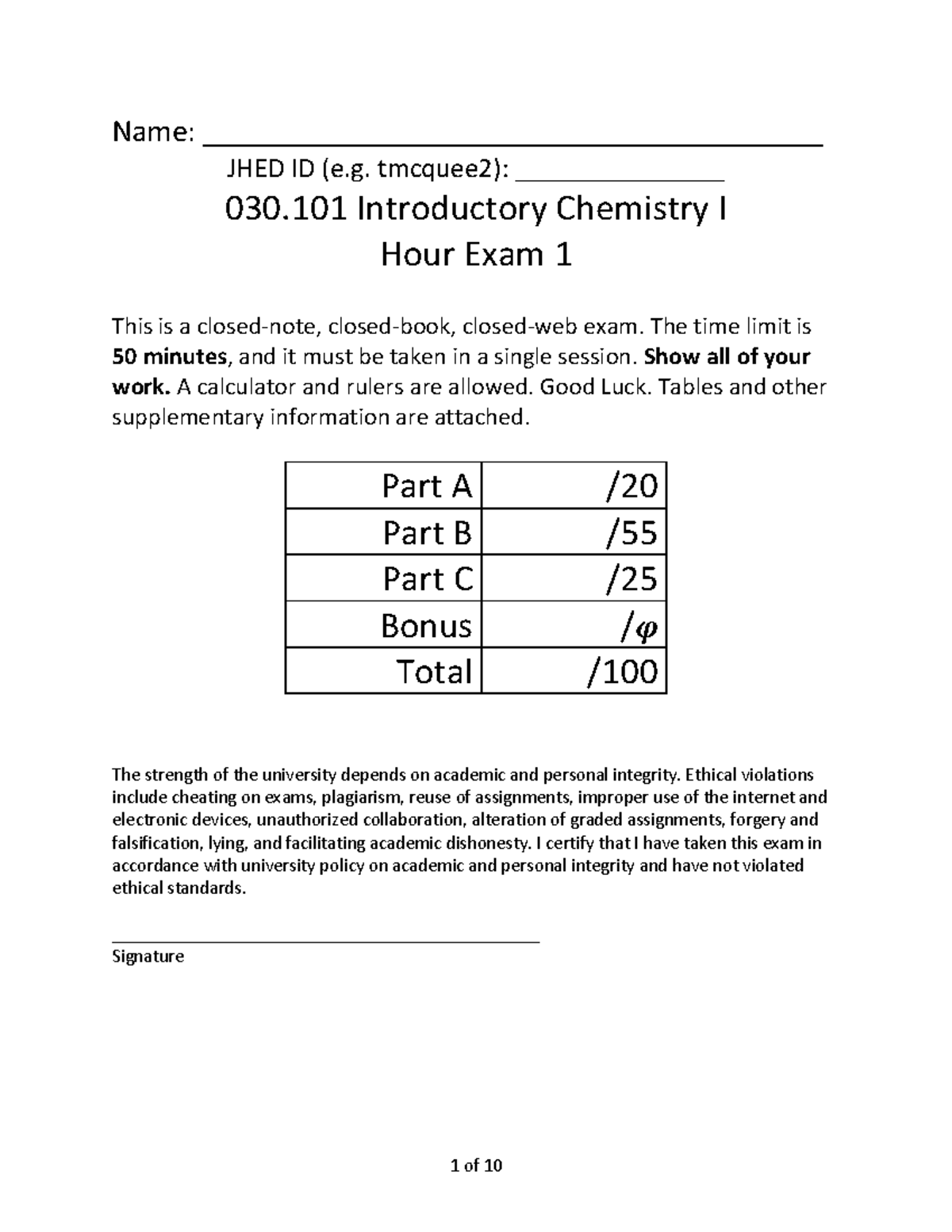 030.101 Introductory Chemistry I Hour Exam 1 Practice Questions - Studocu
