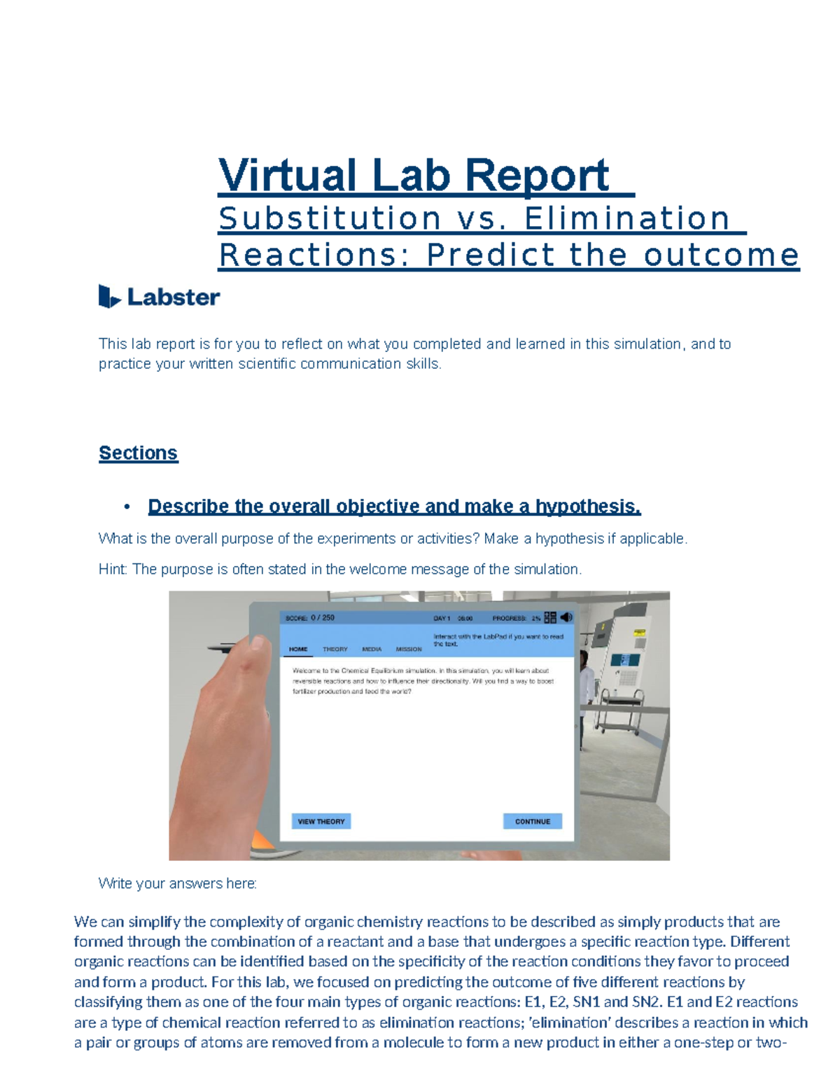 Lab Report: Energy Substitution vs. Elimination Reactions (CHEM 101 ...