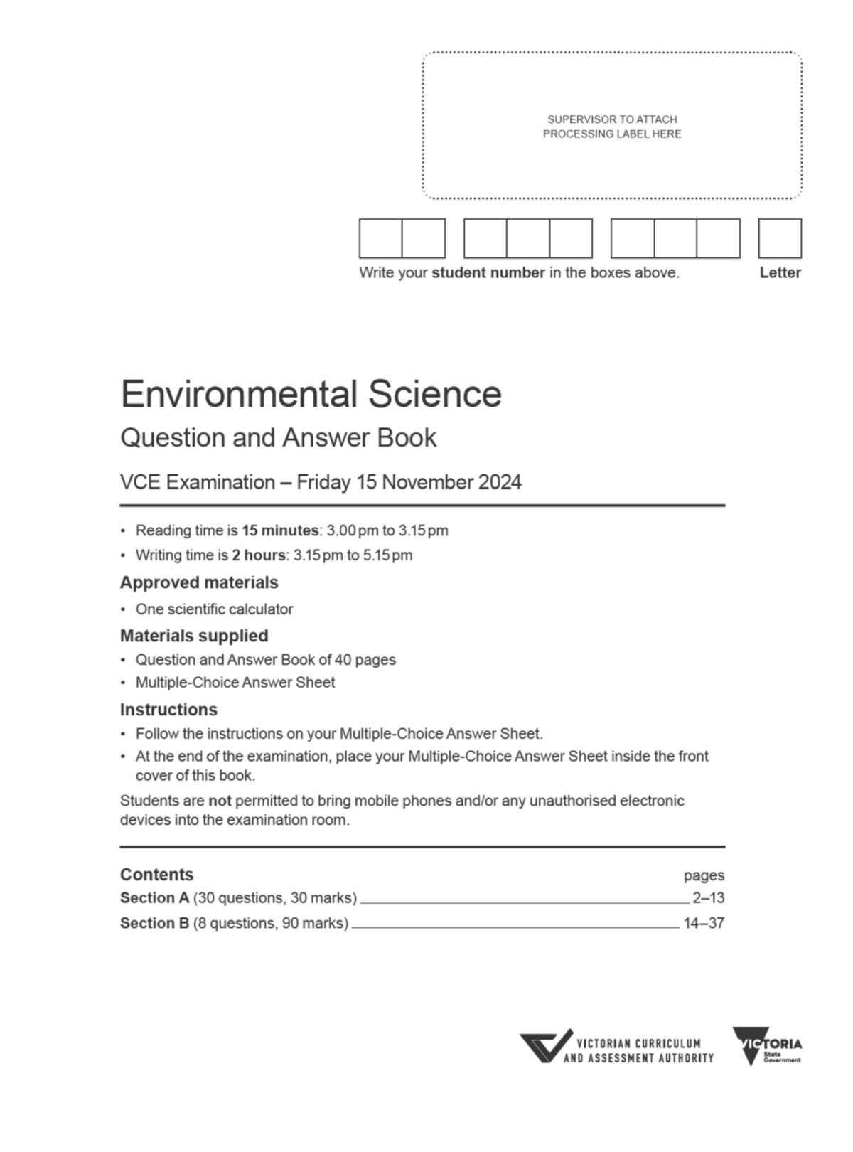 2024 VCE Environmental Science Unit 1 Exam Questions and Answers - Studocu