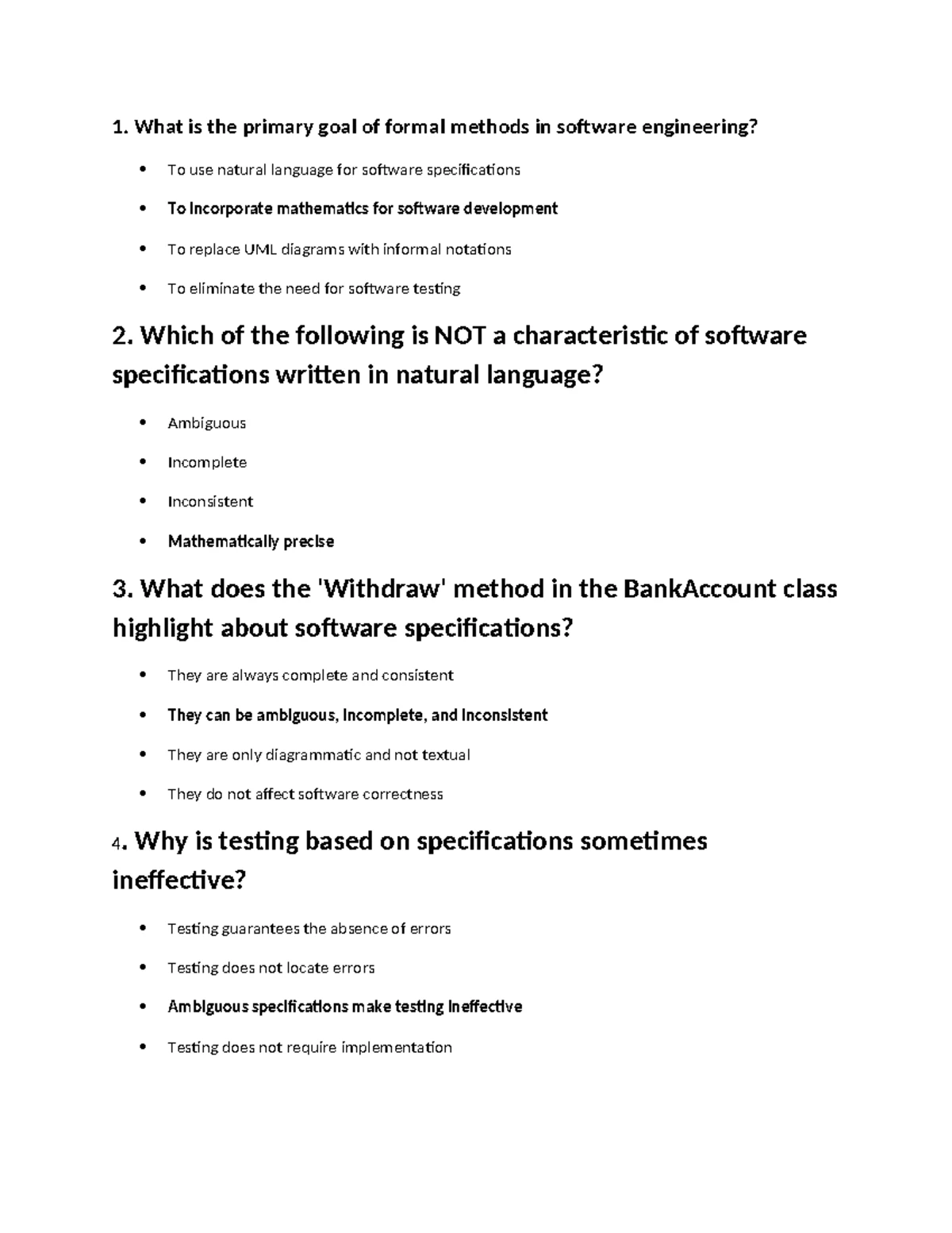 CS636 Formal Methods (Final Quiz) - Questions and Answers - Studocu