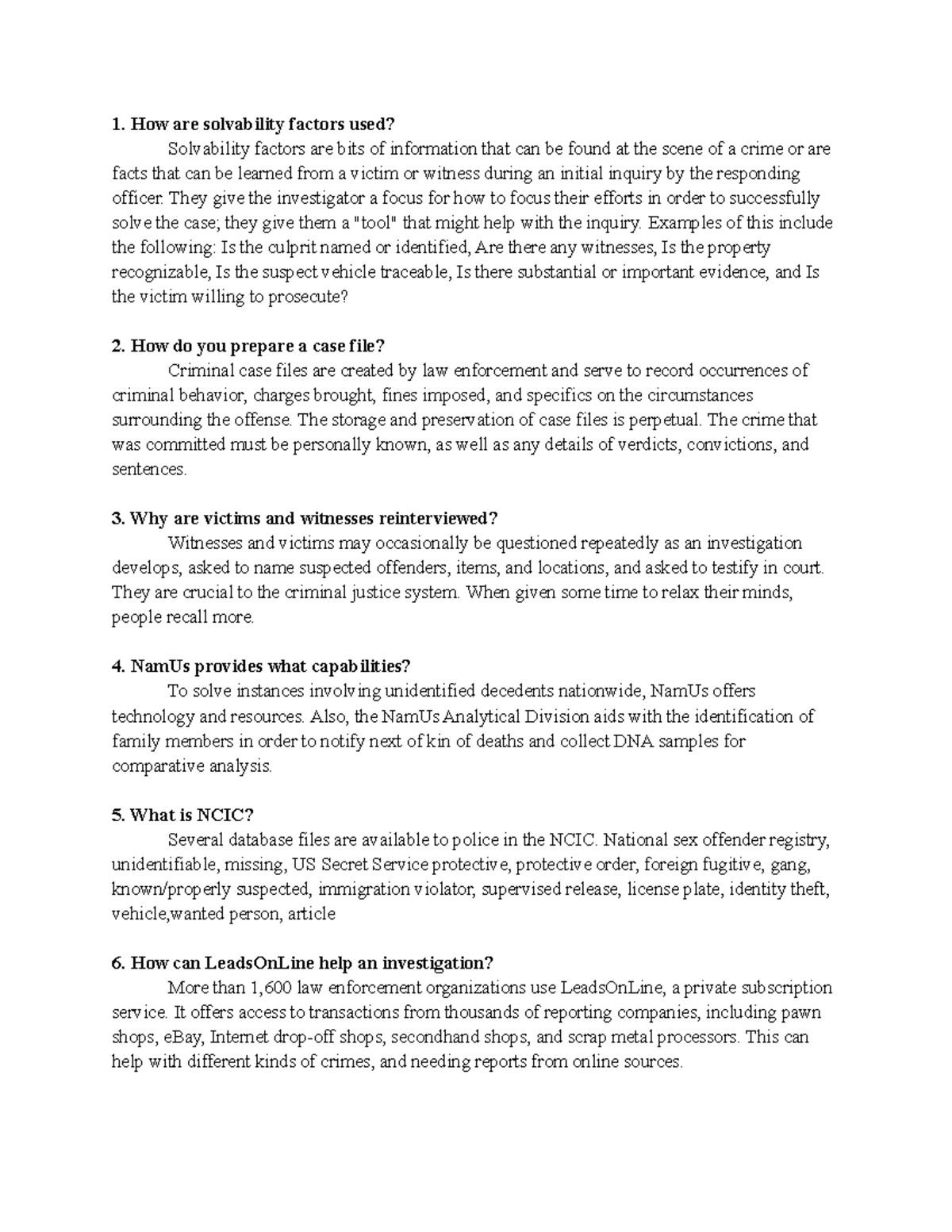 CJS 101 - Solvability Factors and Case Preparation Insights - Studocu