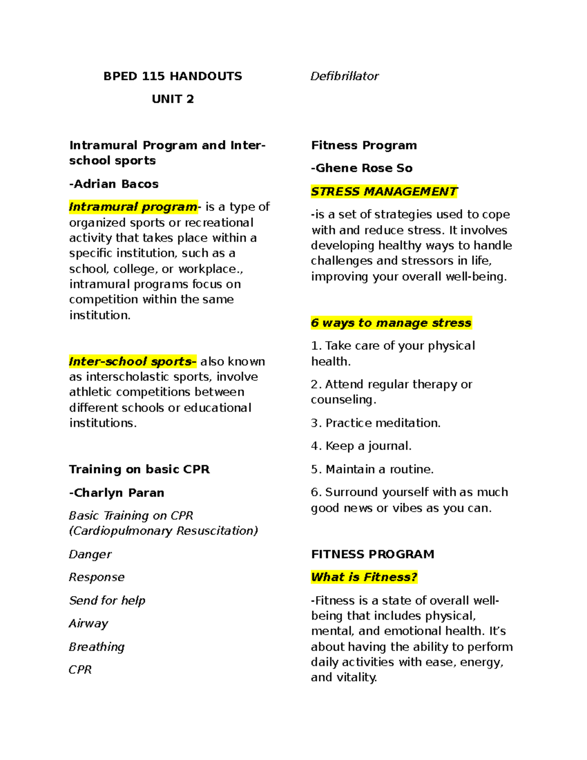 BPED 115 Handouts UNIT 2 - BPED 115 HANDOUTS UNIT 2 Intramural Program ...