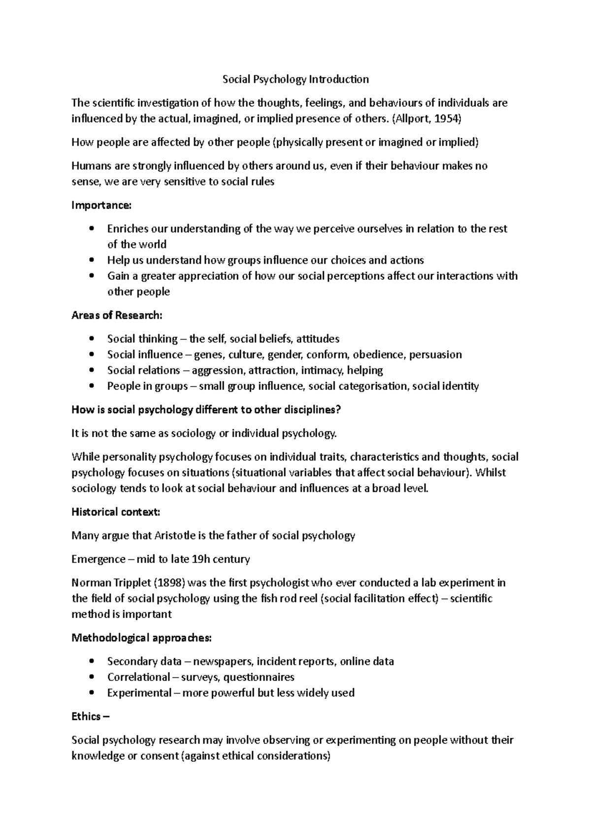 SOSC 101: Introduction to Social Psychology and Its Key Concepts - Studocu