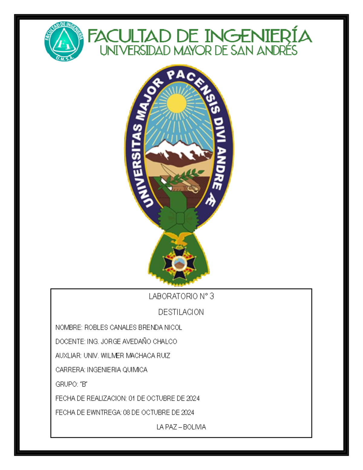 Calor de Neutralización: Laboratorio N° 3 - Ingeniería Química - Document Preview