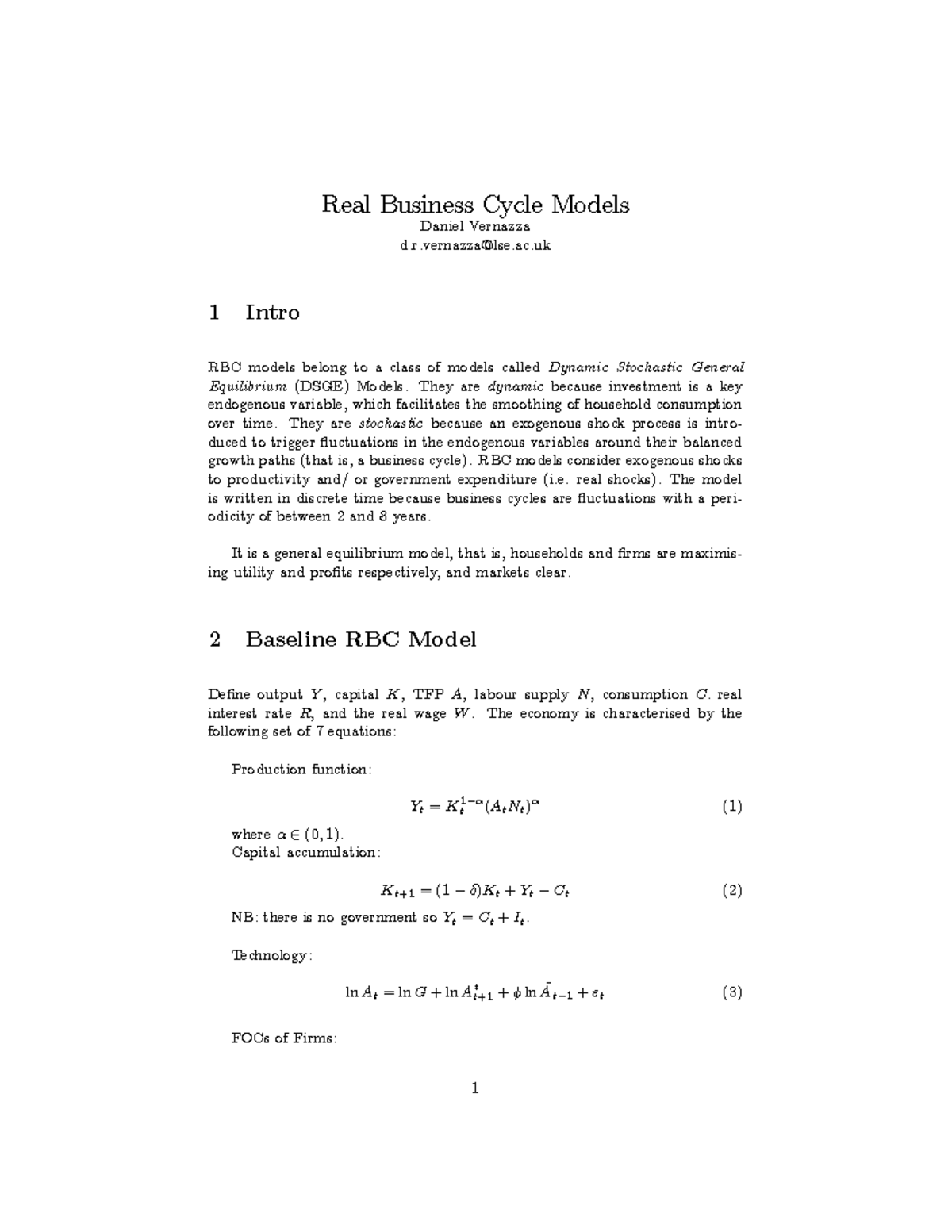 RBC Models: Understanding Dynamic Stochastic General Equilibrium - Studocu