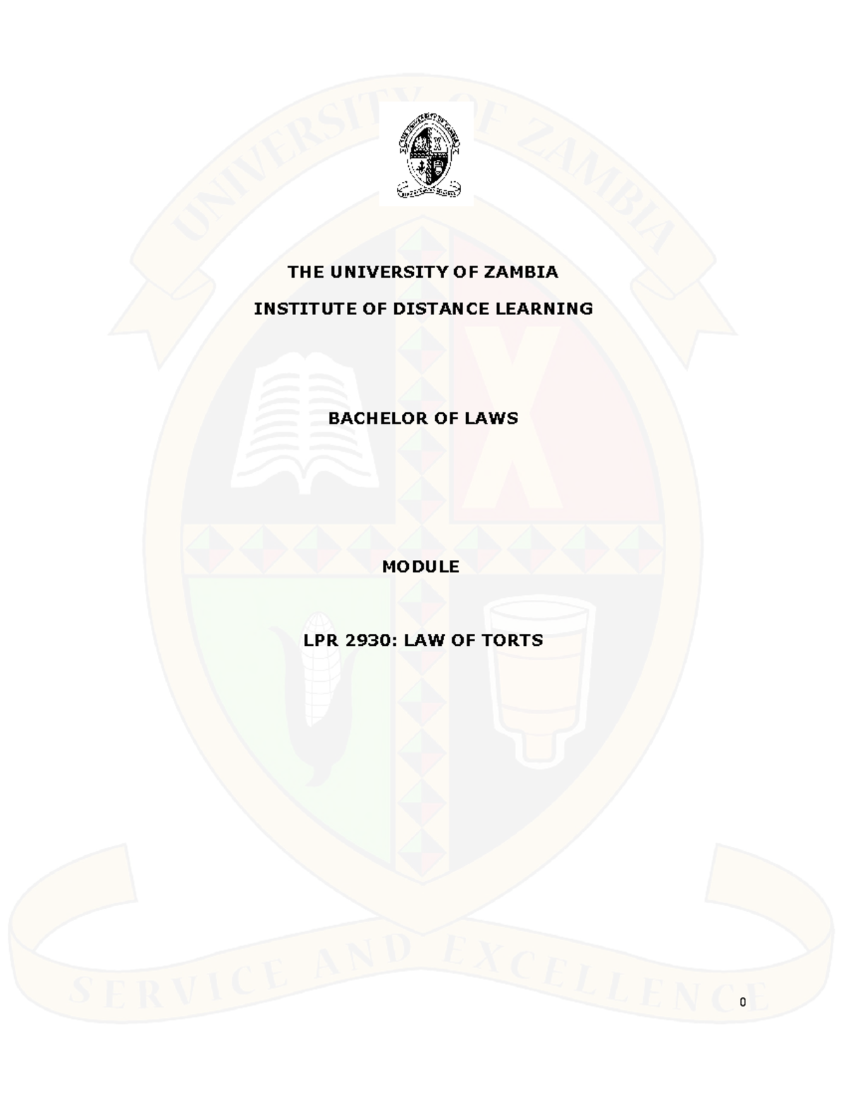 LPR 2930 Law of Torts Module Study Notes by Dr. P.T. Sambo 2014 - Studocu