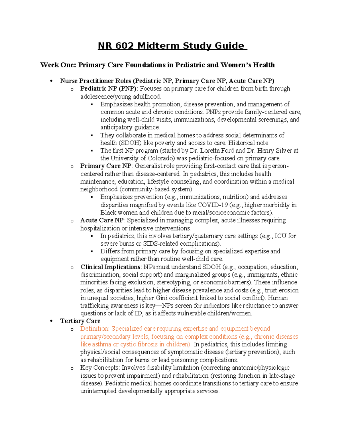 NR 602 Midterm Study Guide: Pediatric NP Foundations and Care Concepts ...