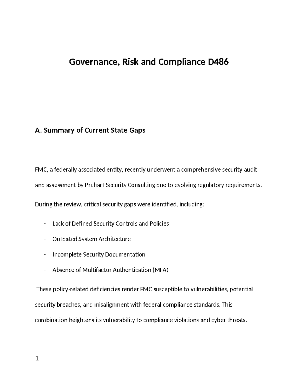 GRC D486 A: Summary of Security Gaps and Remediation Strategies - Studocu
