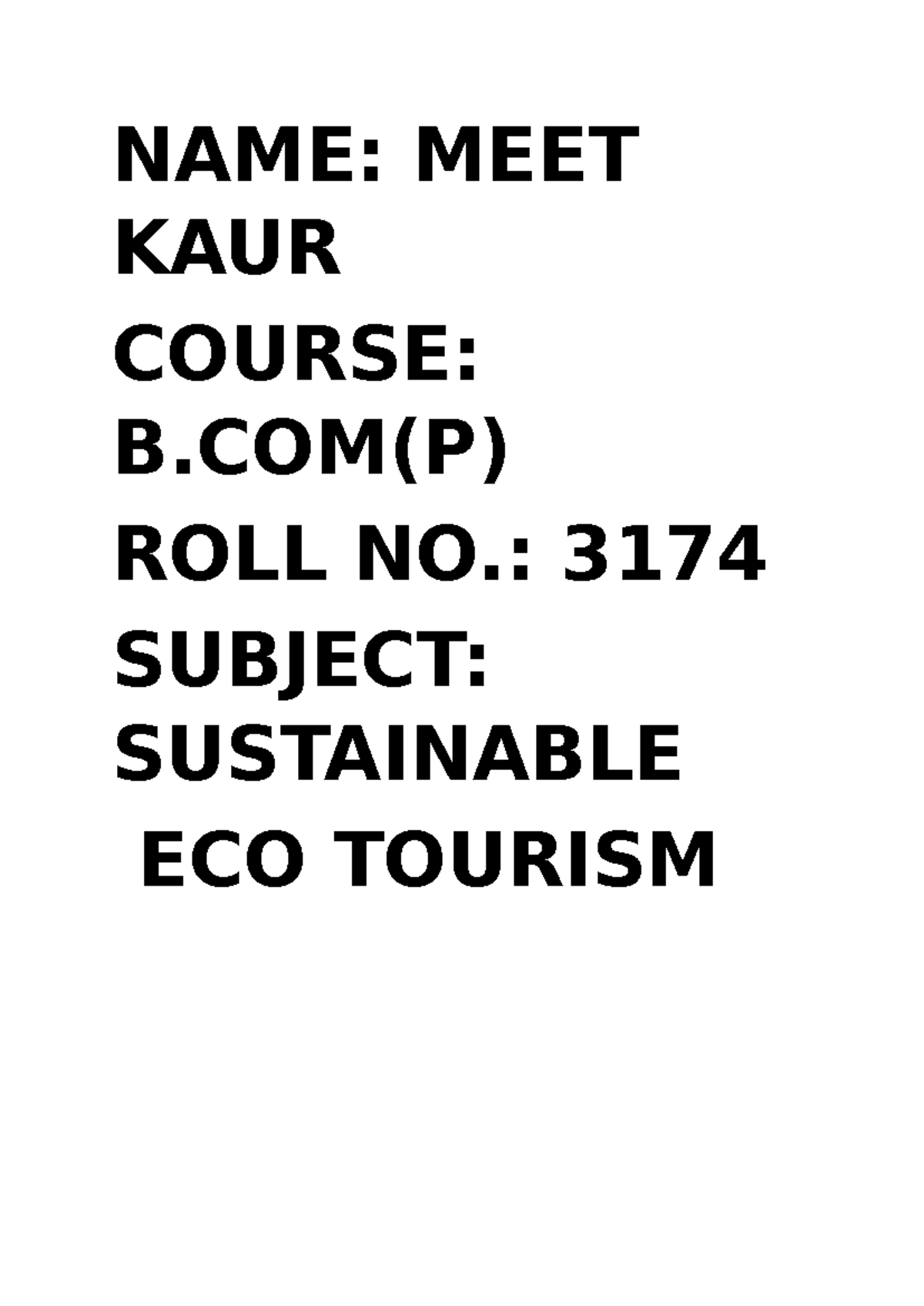 B.COM(P) Sustainable Ecotourism: Biodiversity Park Report - Studocu