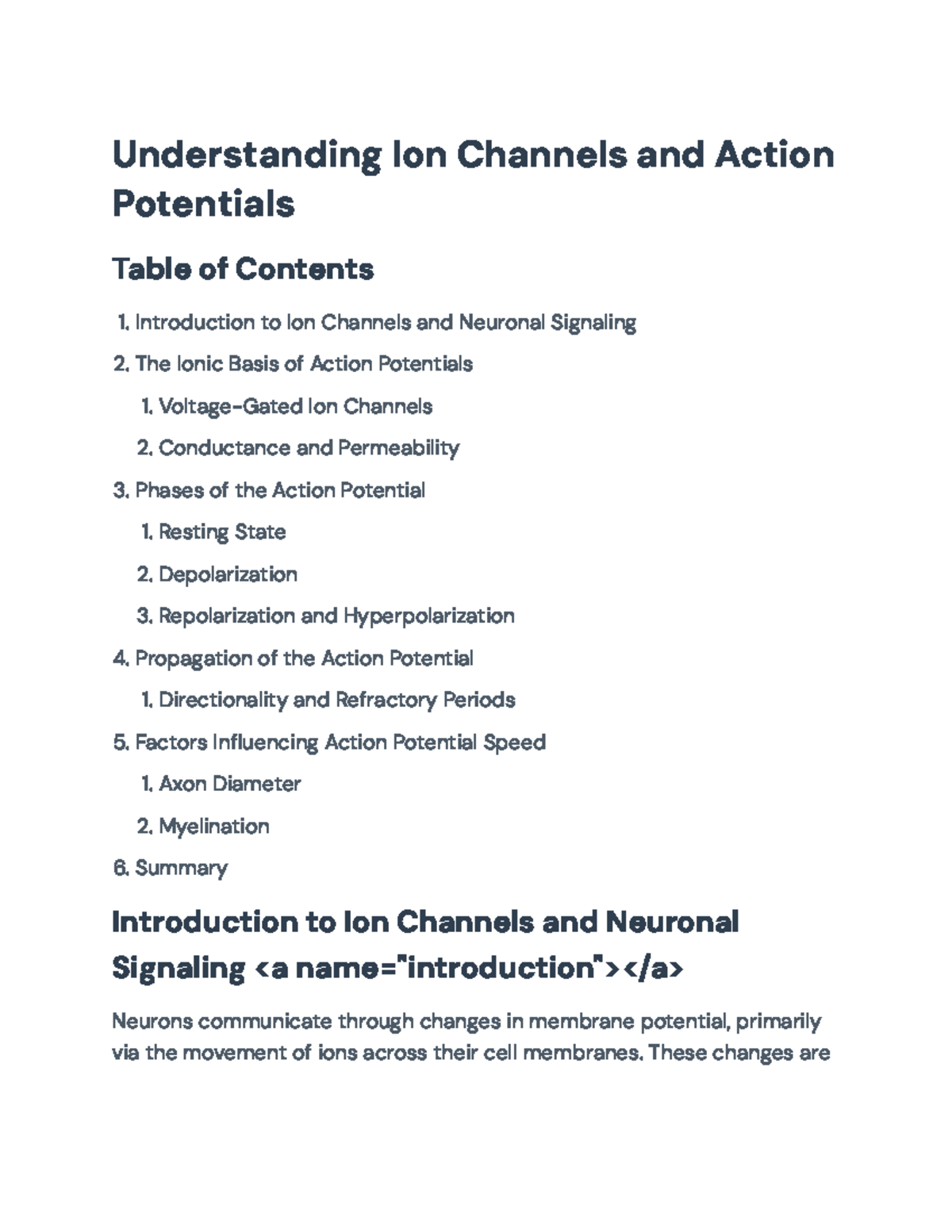 Understanding Ion Channels and Action Potentials - Course Notes ...