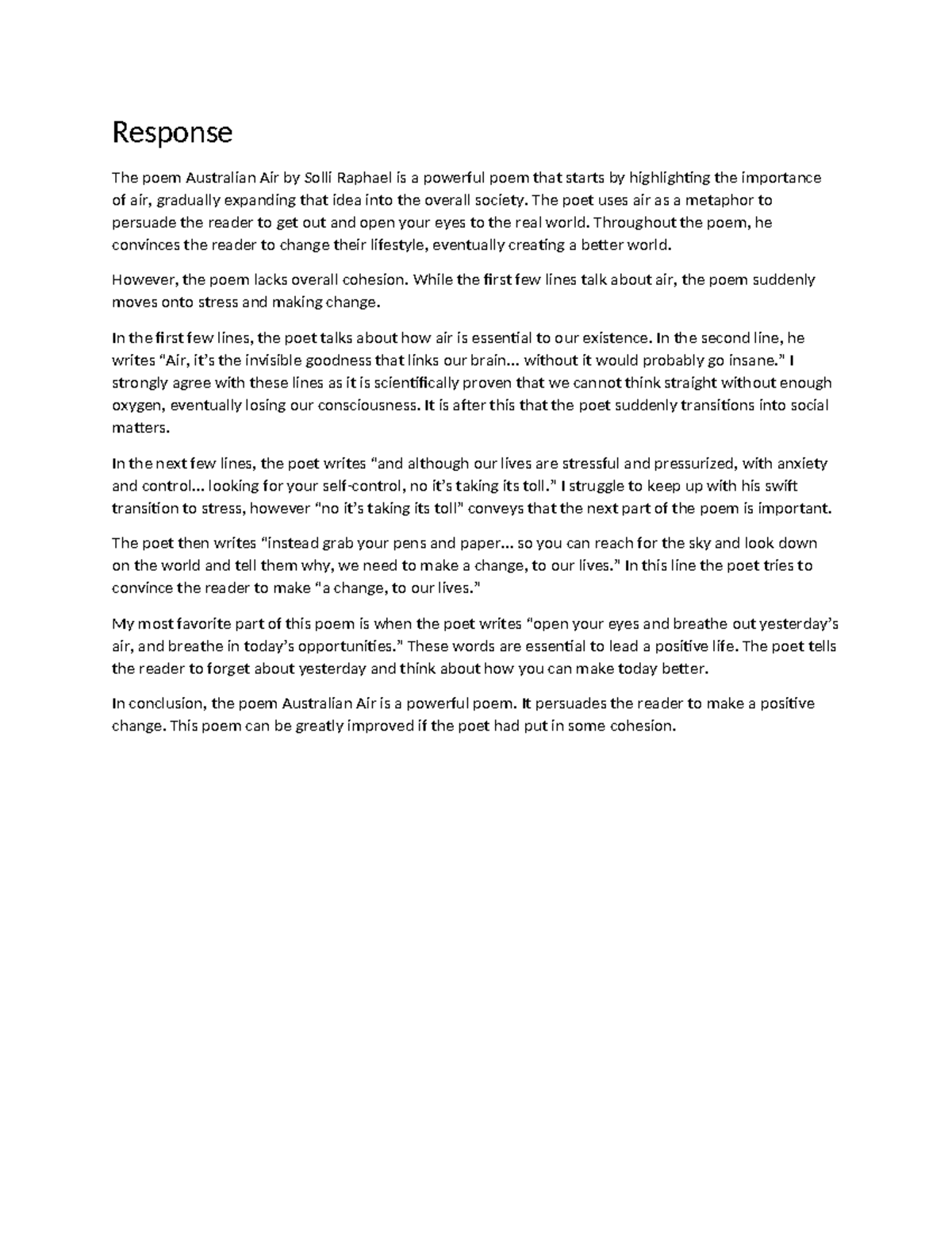 Eng 101 Essay Response to the Poem 