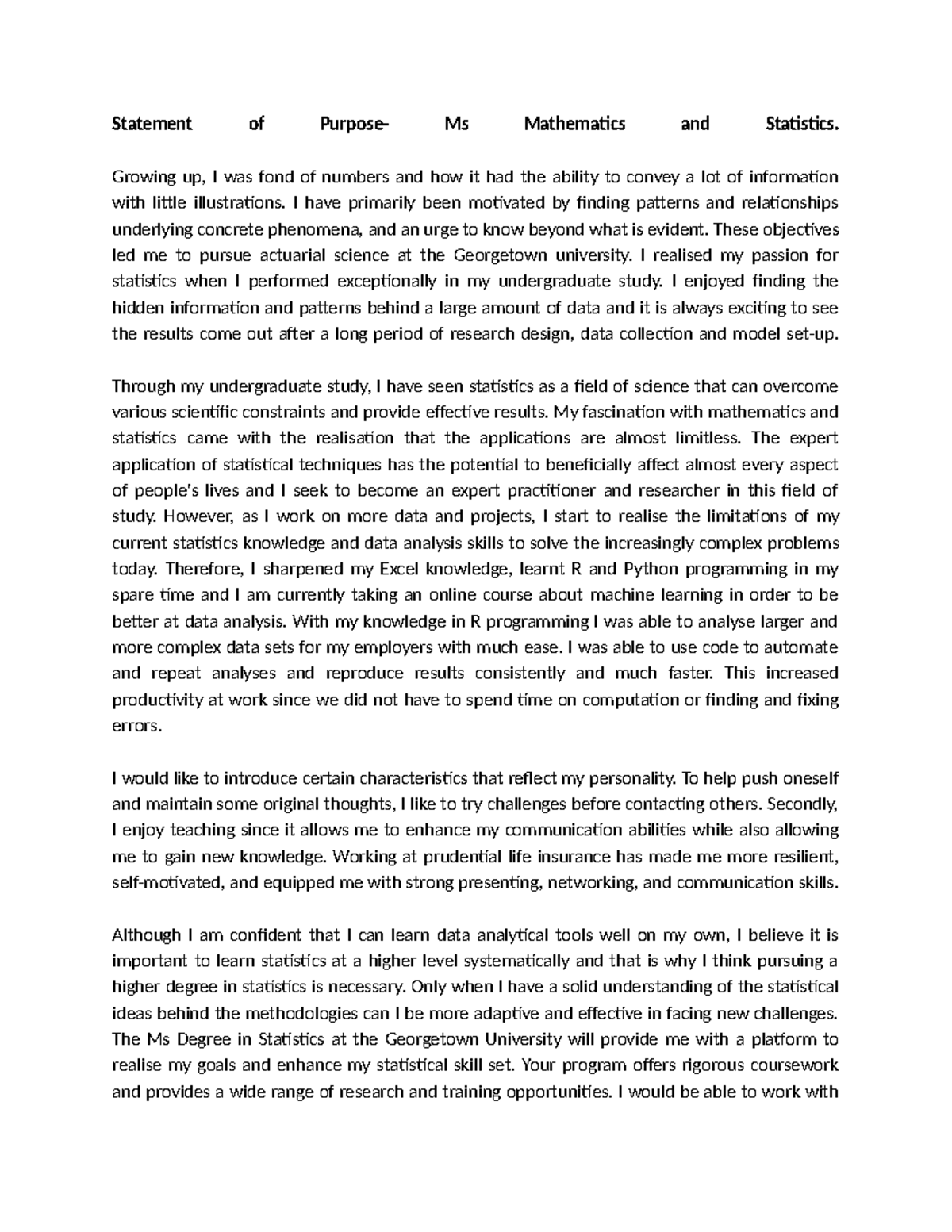 Academic Statement of Purpose - Statement of Purpose- Ms Mathematics ...