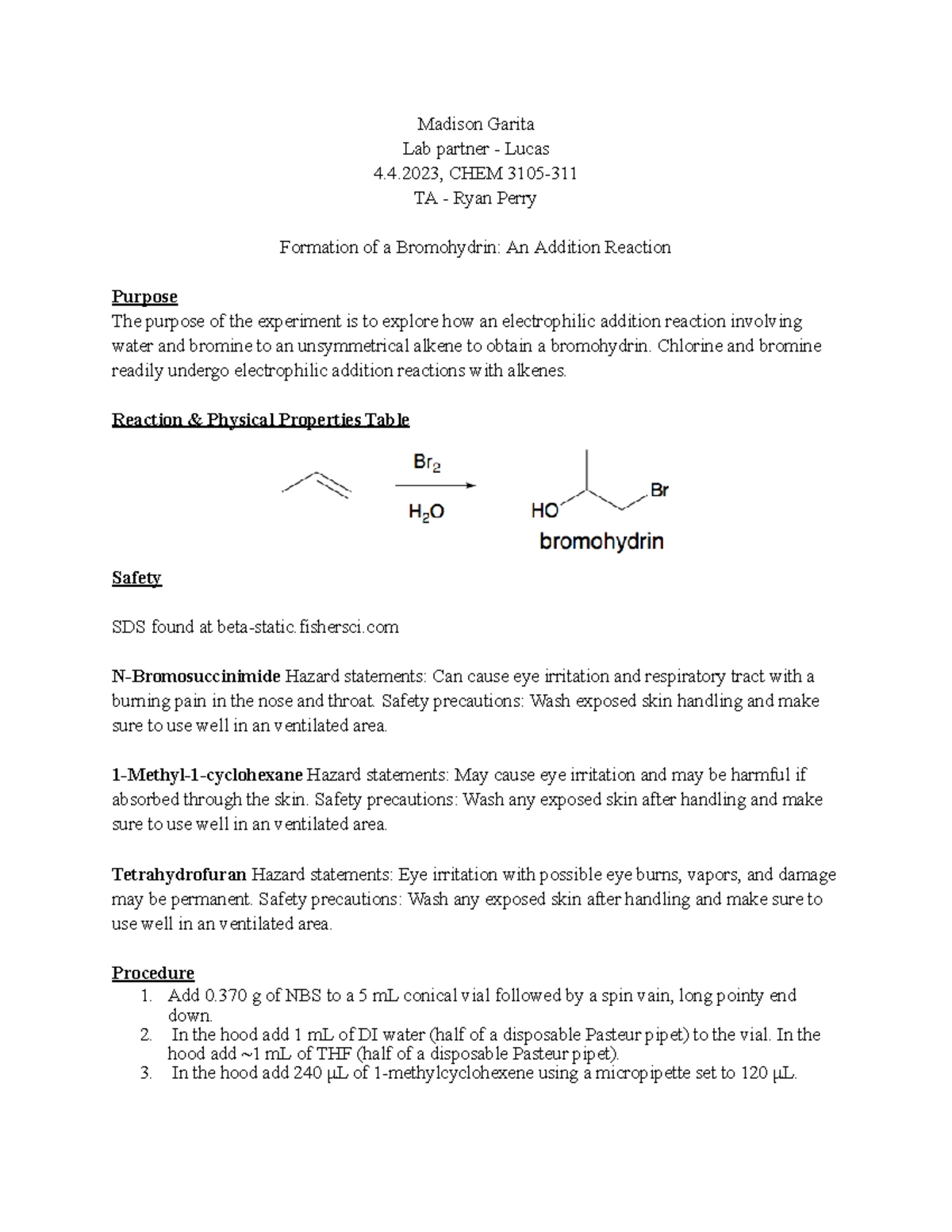 CHEM 3106 Lab Report 11: Fischer Esterification Experiment Analysis ...
