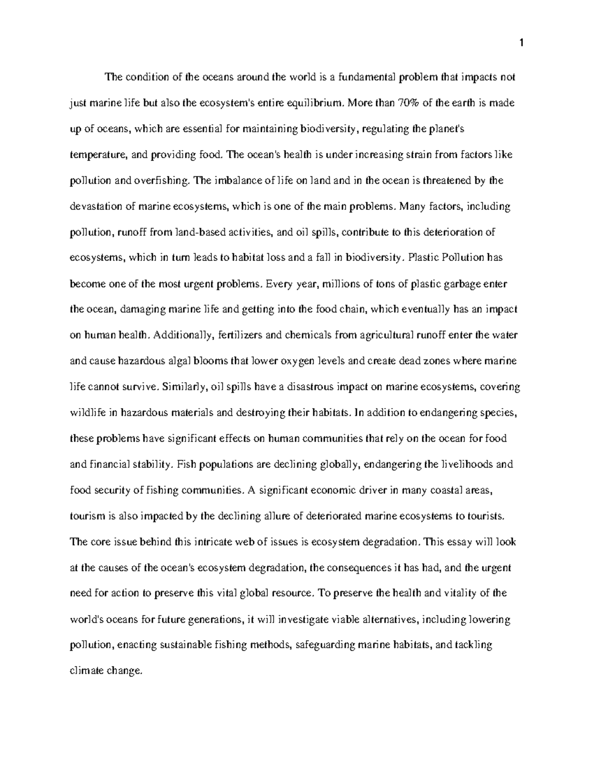 Enviornmental issues project - The condition of the oceans around the ...