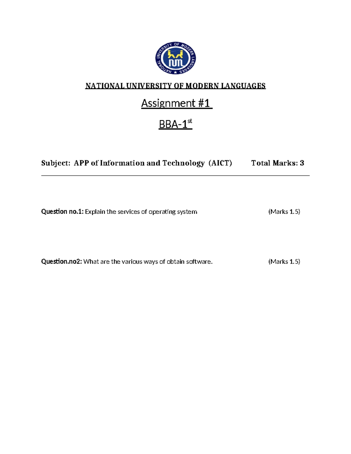 Assignment #1 BBA-1st - assignmnet - Bachelors in Business ...