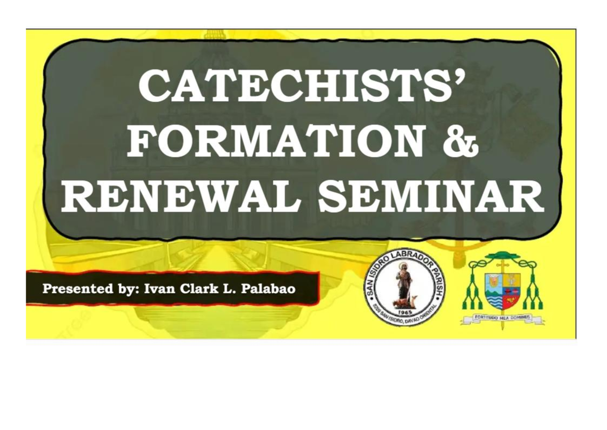 Formation Renewal Seminar: Catechism Insights and Teachings - Studocu