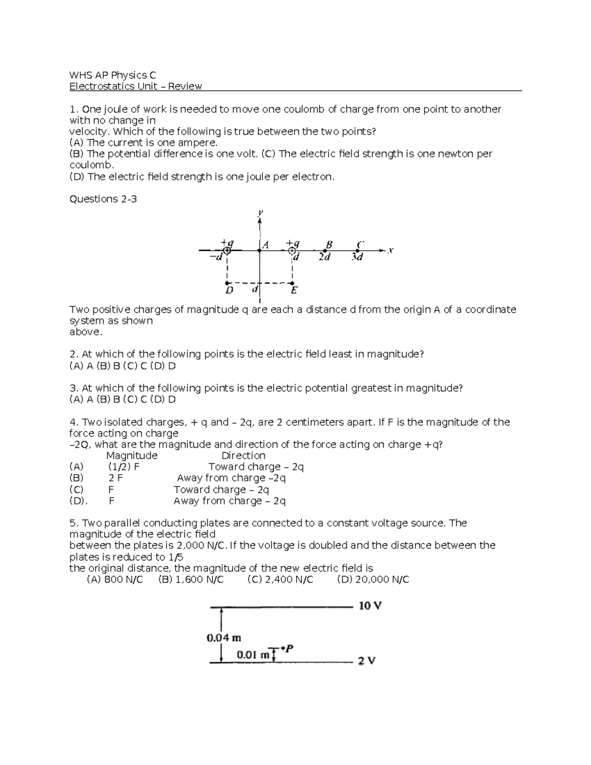 Electrostatics Review: AP Physics C Key Concepts and Problems - Studocu