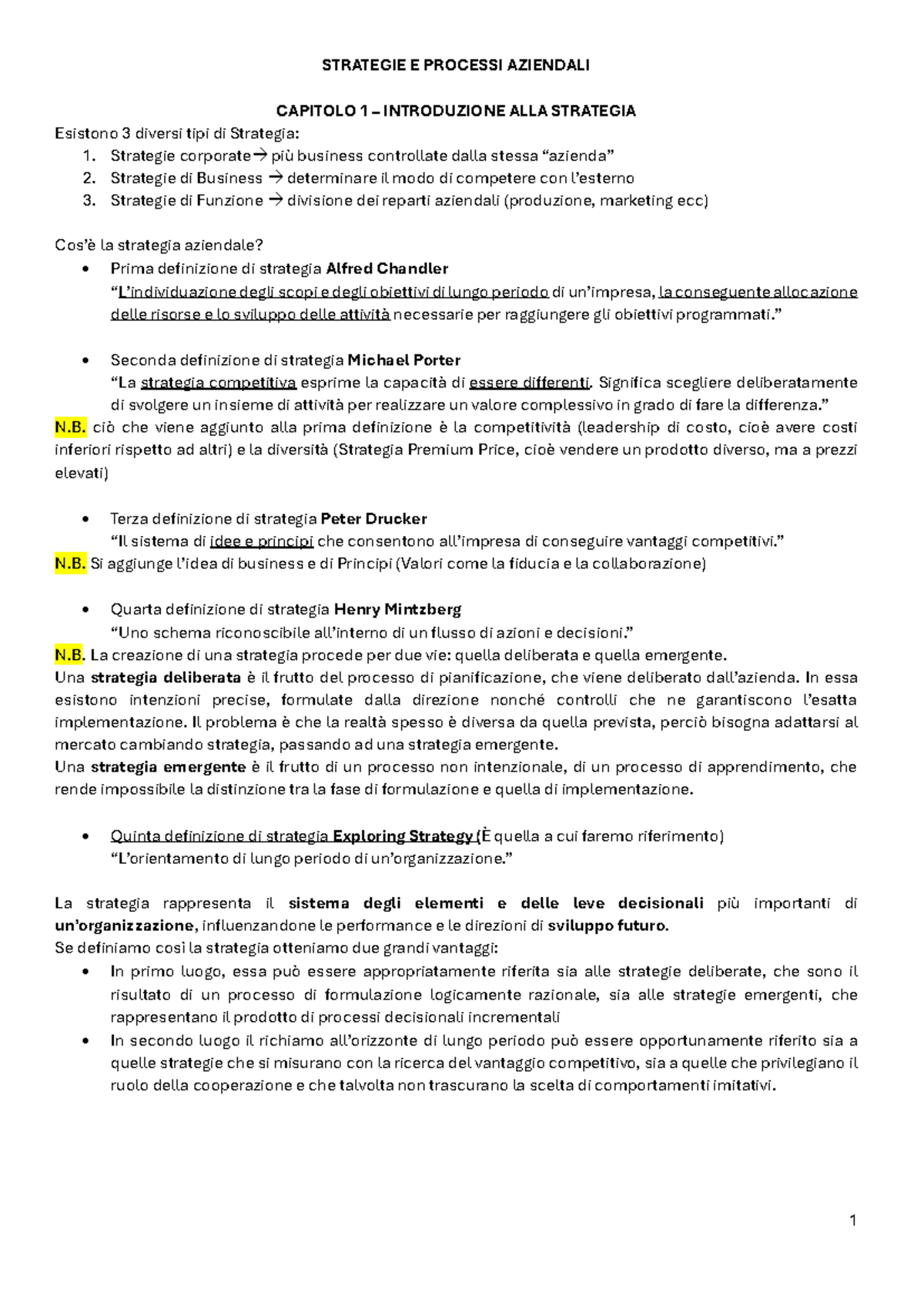 Strategie e Processi Aziendali: Capitolo 1 - Introduzione alla ...