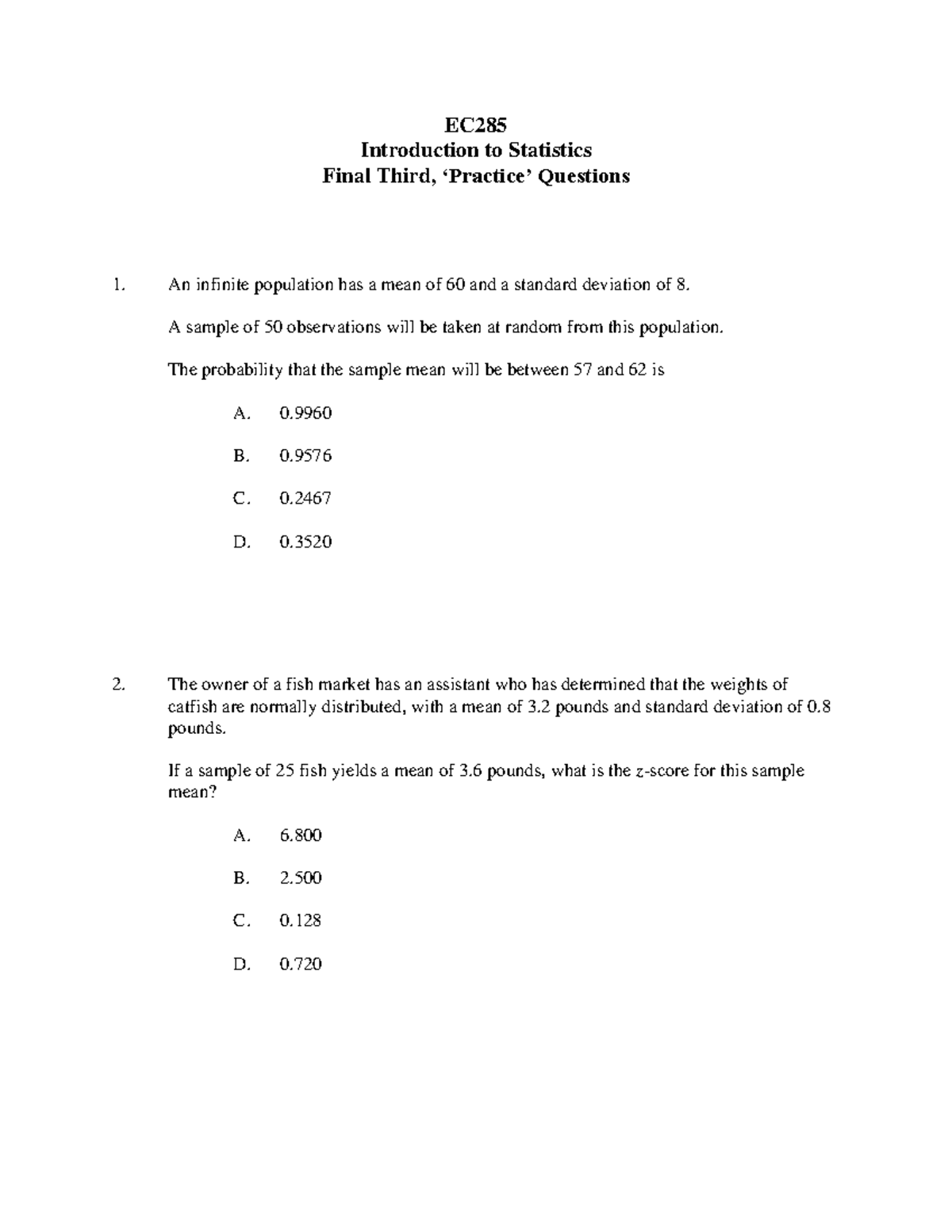 Final Exam EC: Statistics Questions & Answers from 8 April 2020 - Studocu