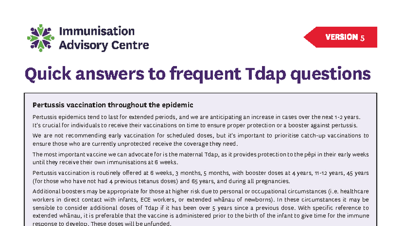 Quick Answers to Frequent Tdap Questions (5 RD ANY UNUSED V) - Studocu