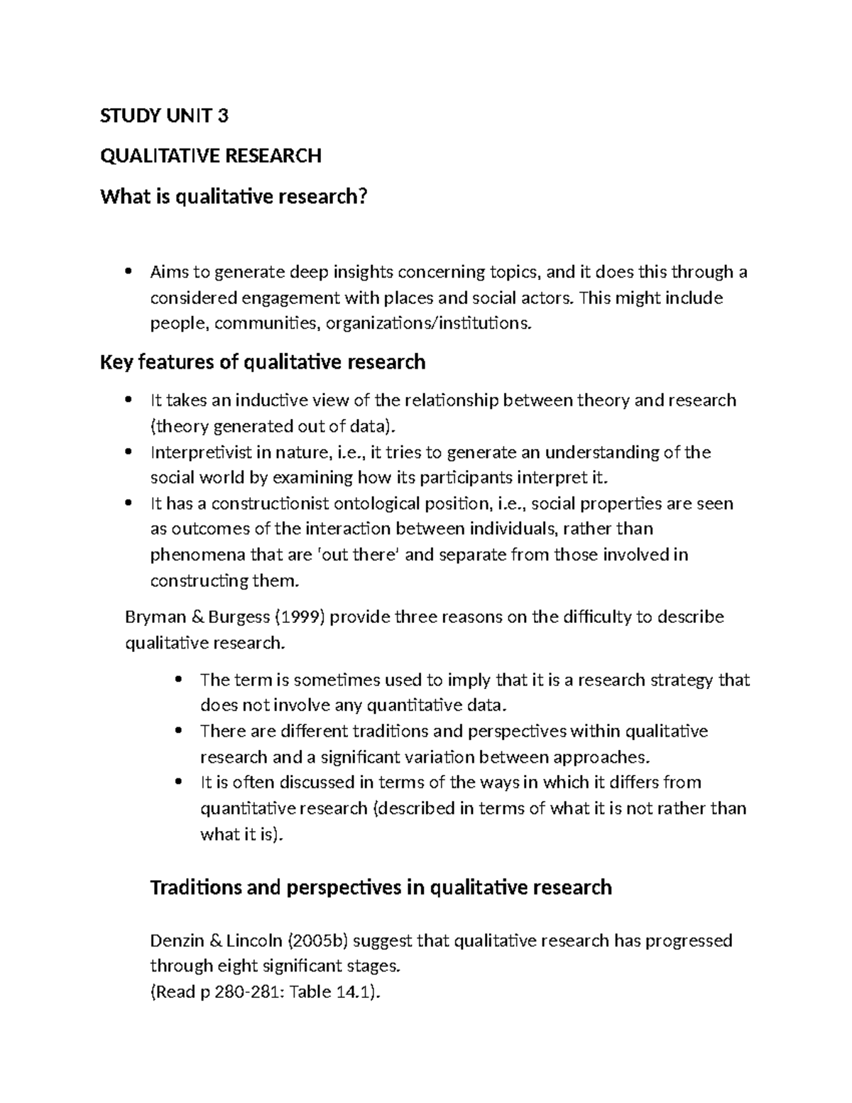 STUDY UNIT 3.1: INSIGHTS INTO QUALITATIVE RESEARCH METHODS - Studocu