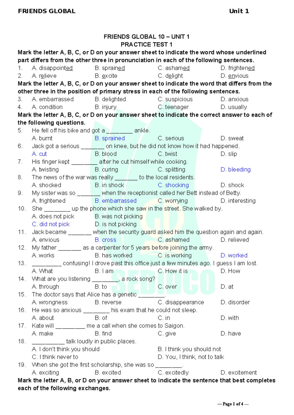 Tieng Anh 10 FRIENDS GLOBAL Unit 1 Practice Test 1 - Studocu