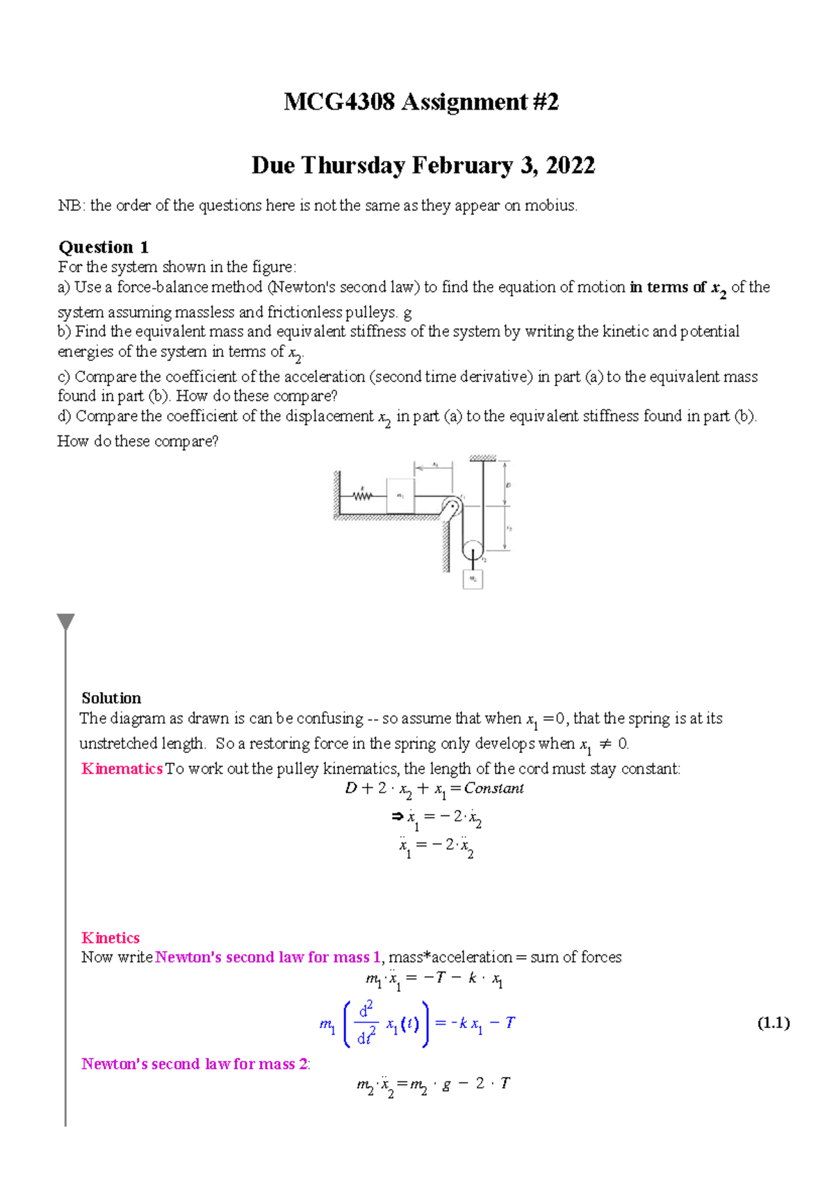 MCG4308 Assignment 2 Solutions - Dynamics and Kinematics Analysis - Studocu