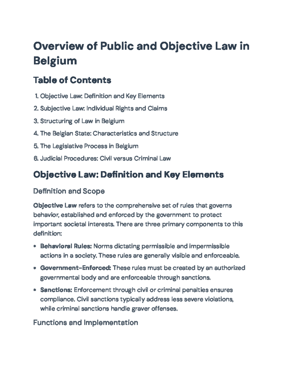 Overview of Objective and Subjective Law in Belgium: Key Features ...