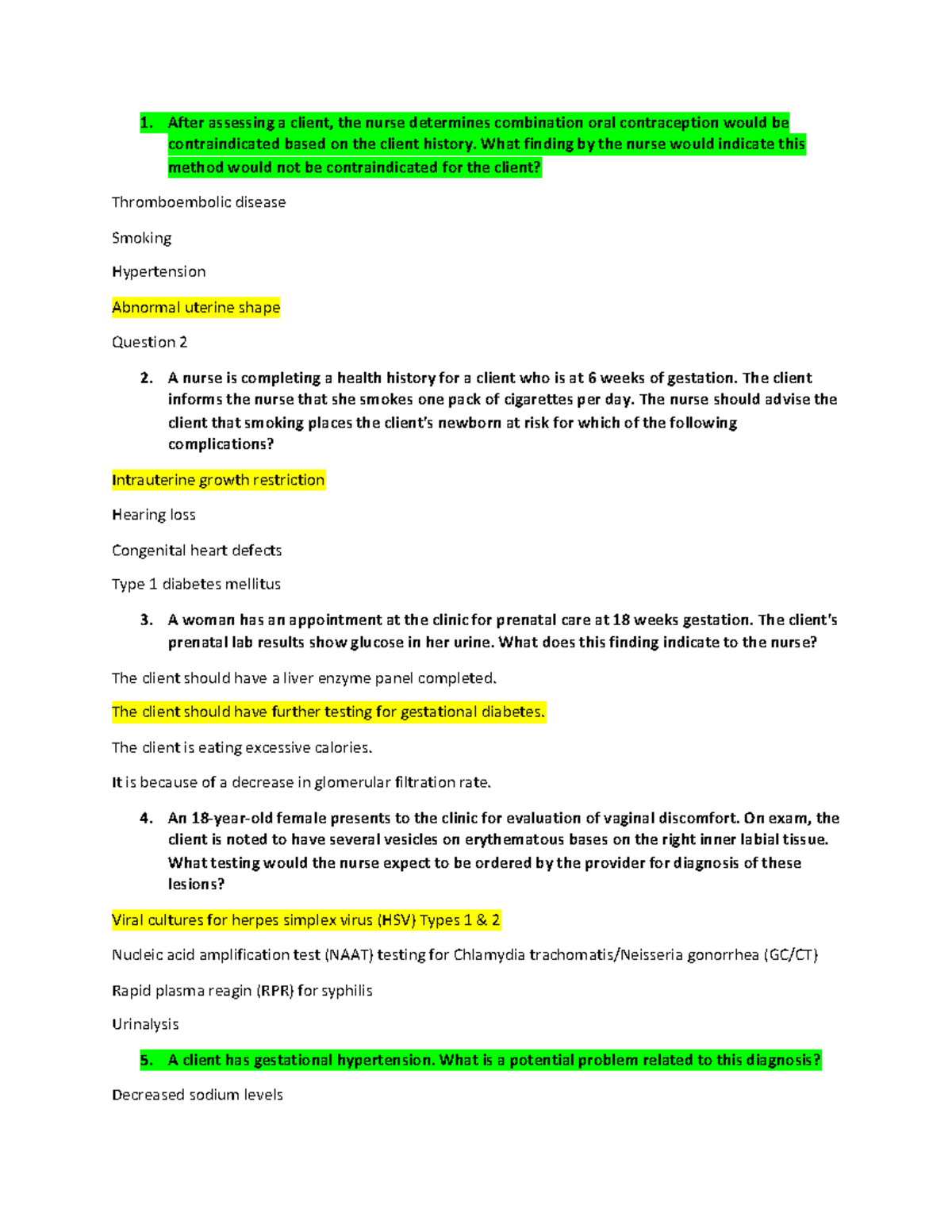 Exam 1 Maternal Nursing - Key Concepts and Important Questions - Studocu