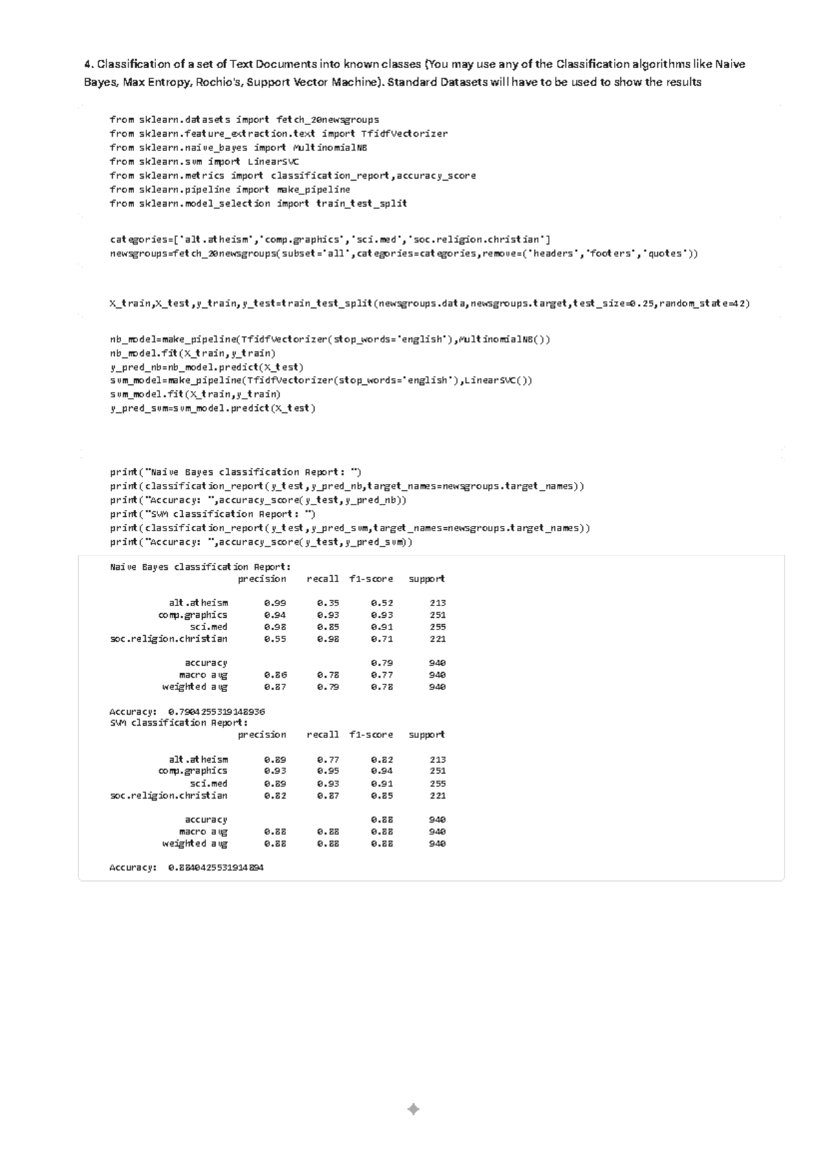 Classification of Text Documents Using Naive Bayes & SVM (IRS EXP - 4 ...