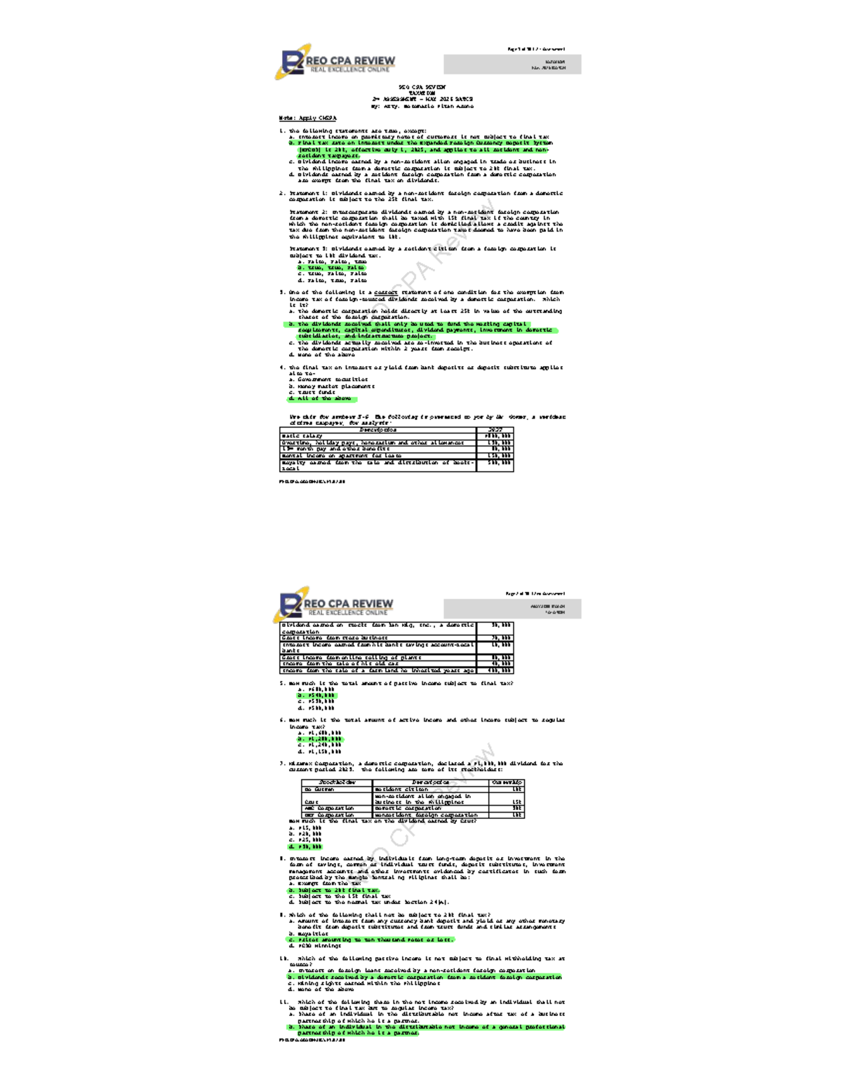REO CPA Review: 2nd Assessment on Taxation - May 2026 Batch - Studocu