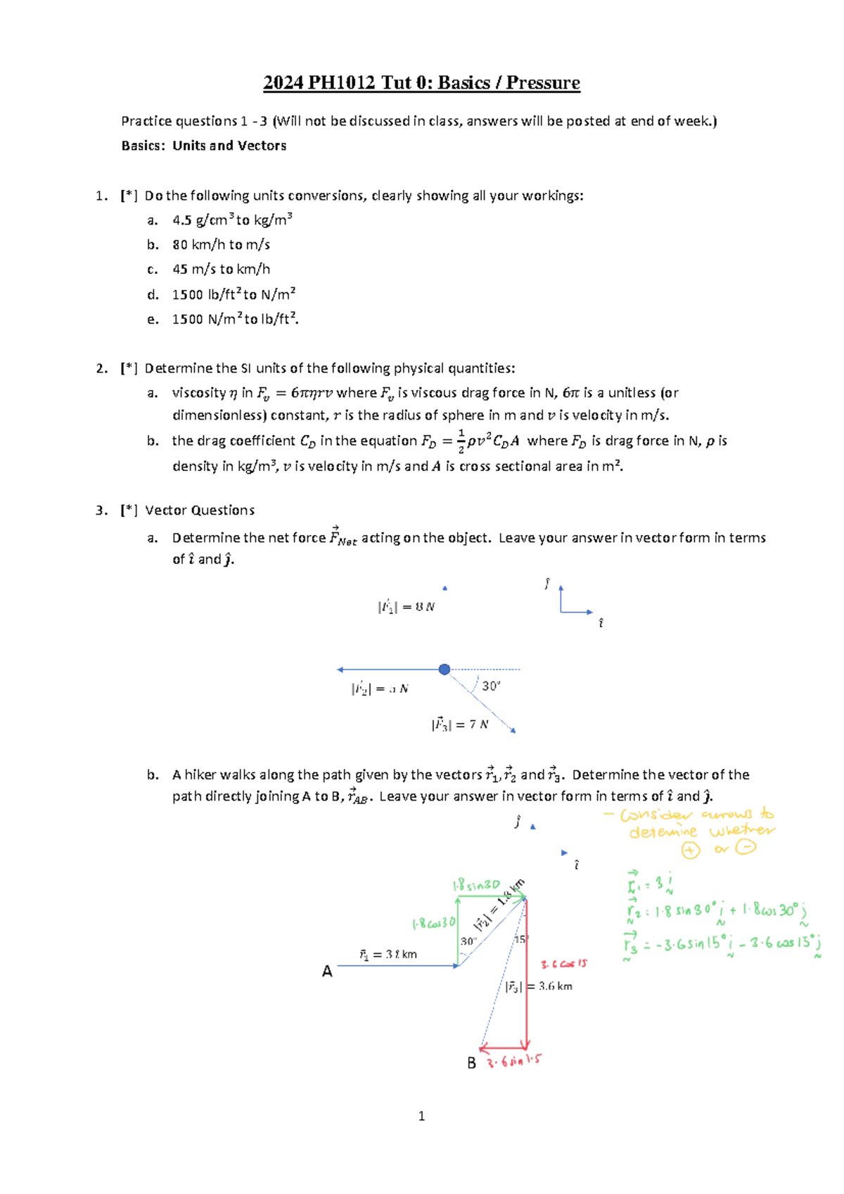 2024 PH1012 Tut 0 - physics tut 1 - 2024 PH101 2 Tut 0 : Basics ...