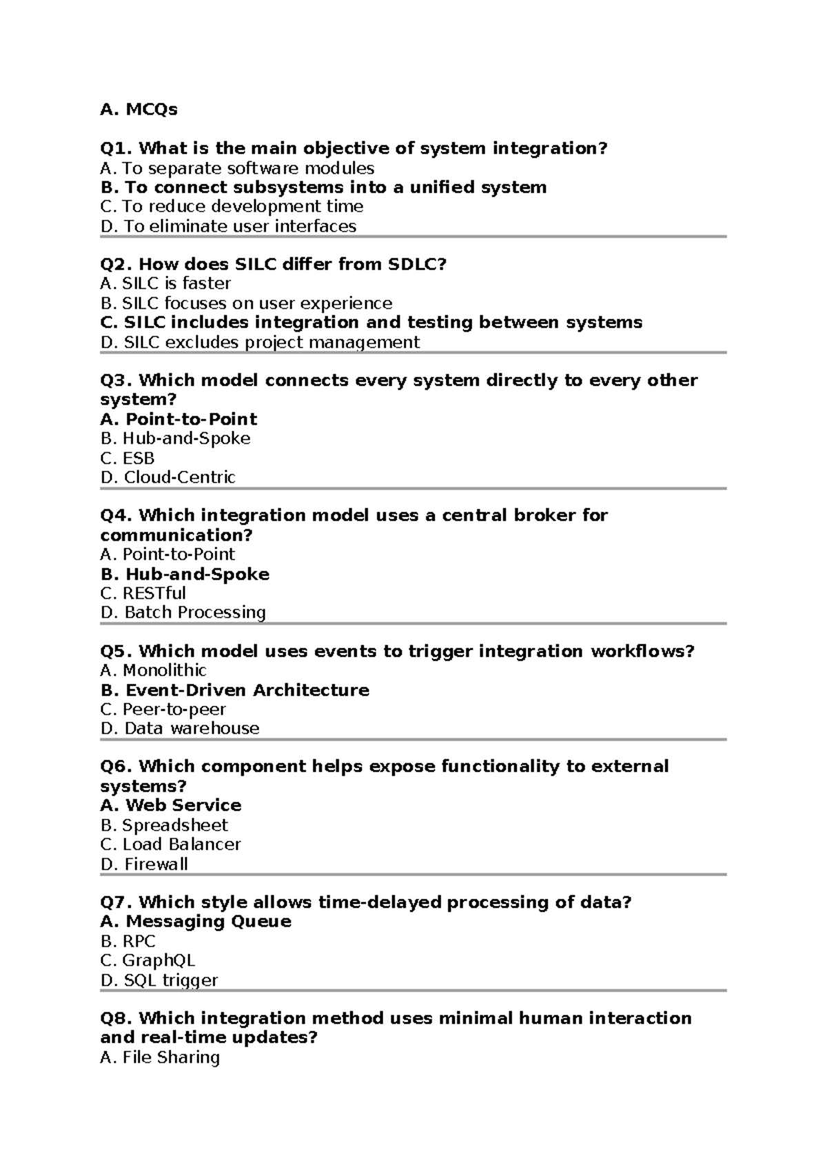 Final Exam - System Integration MCQs and Short Answers - Studocu